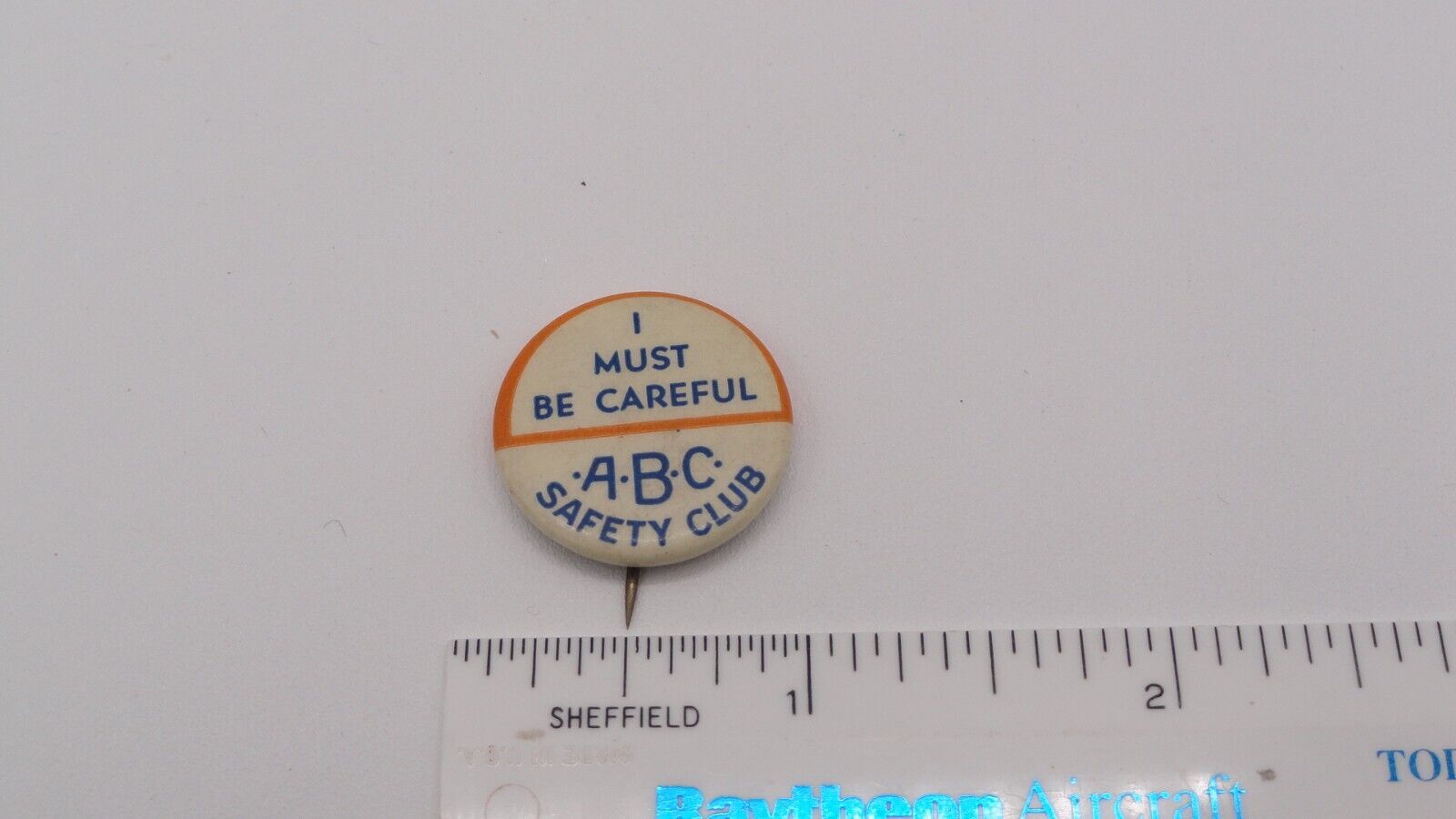 Vintage The Whitehead & Hoag Co. ABC Safety Club I Must Be Careful Pin Button