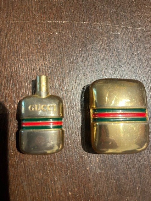 GORGEOUS AUTHENTIC GUCCI VINTAGE GOLD PILL BOX AND PERFUME BOTTLE (MINT)