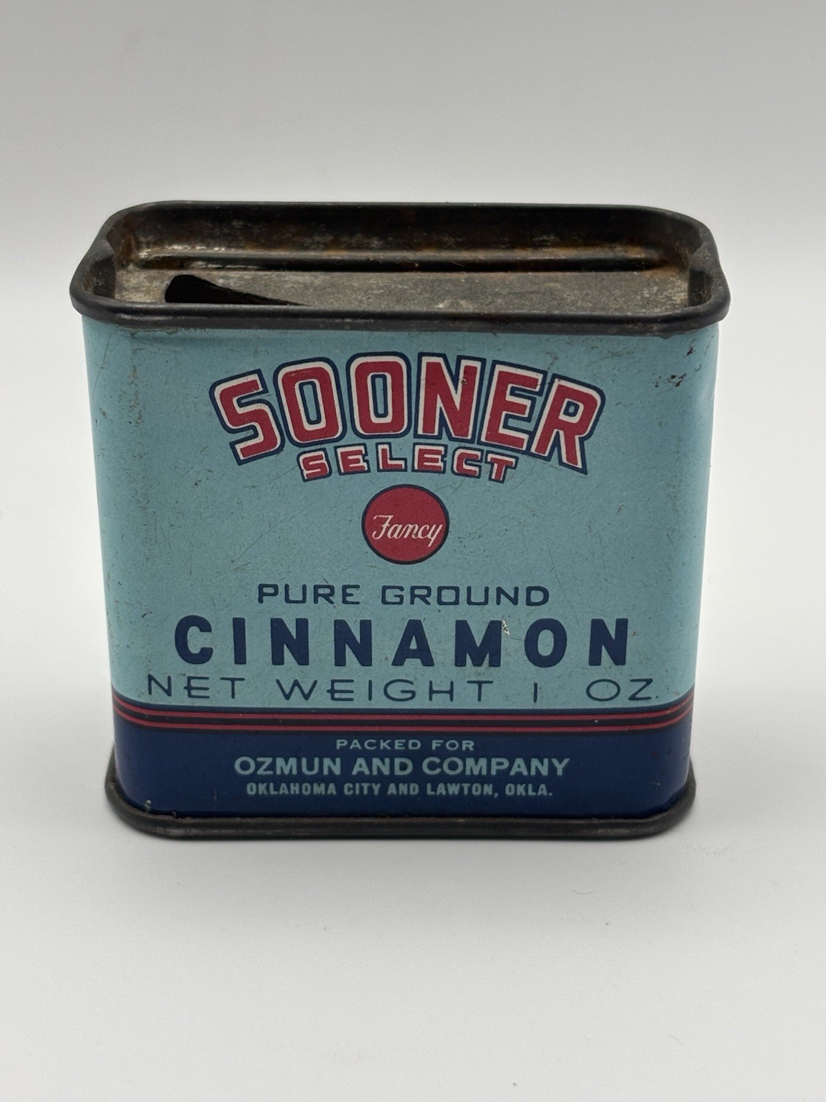 Vintage Sooner Select Cinnamon Tin Oklahoma Advertising Spice Tin Ozmun Co