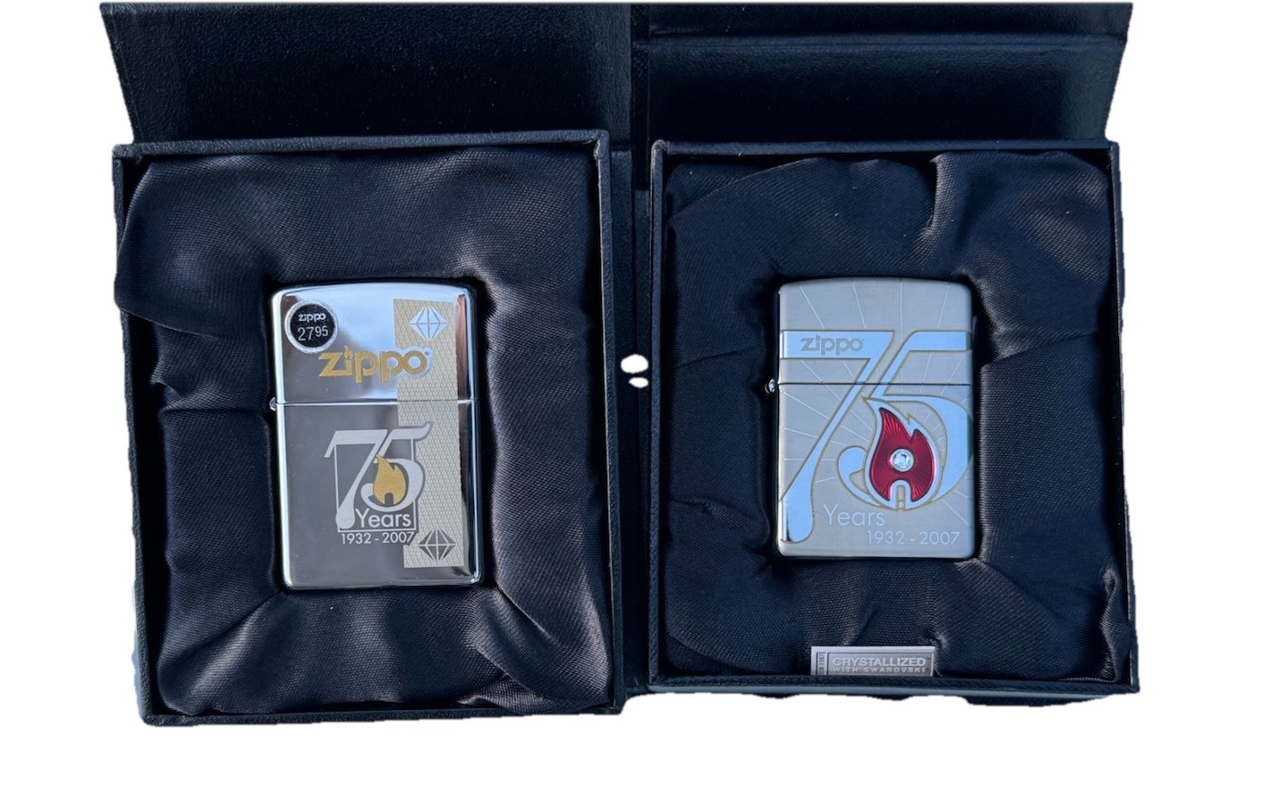 2007 Zippo 75th Anniversary 2-PC Set Swarovski Crystal Flame & Model 24058 NIB