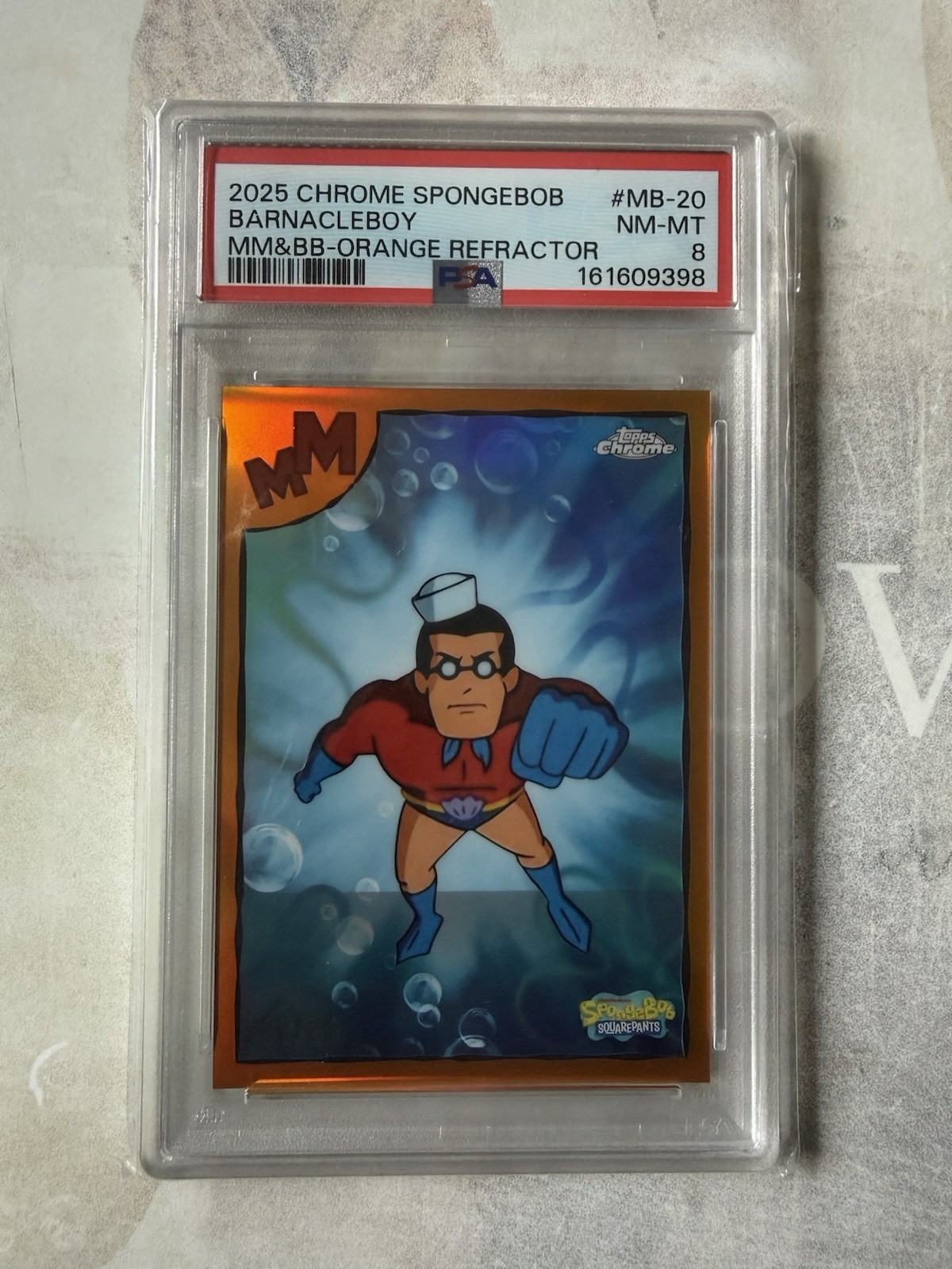 2025 Topps Chrome SpongeBob SquarePants Barnacleboy Orange Refractor /25 MB-20 