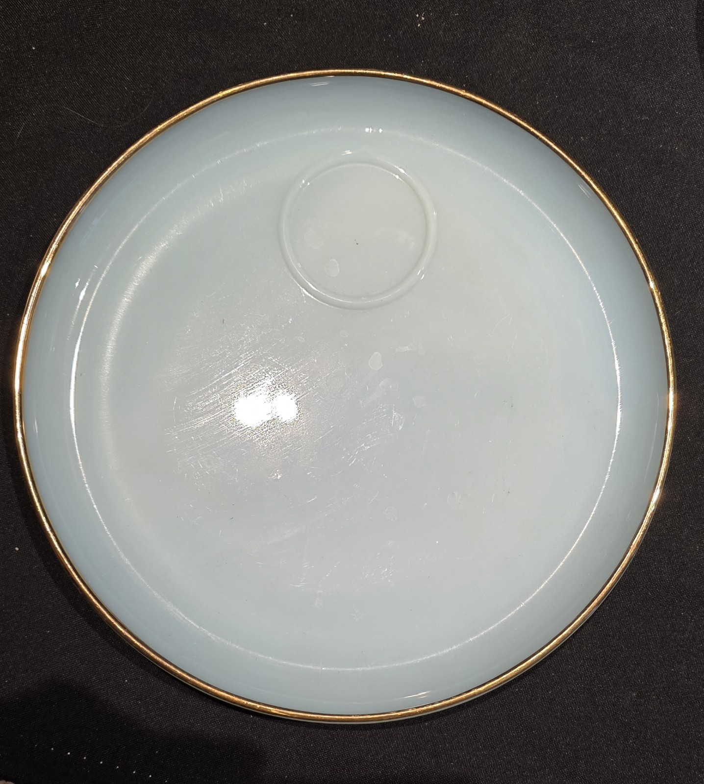 Vintage Fire King Hostess Delight Snack Tray Turquoise Blue 22K Gold Delphite
