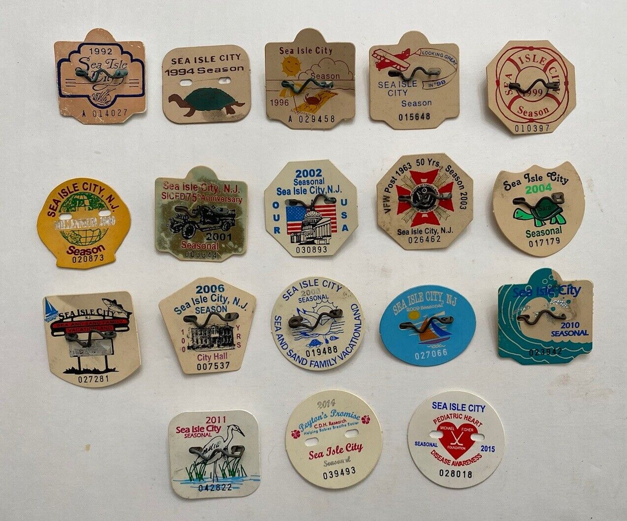 Sea Isle City NJ Beach Tag/Badge Collection 1992-2011 Lot of 18 New Jersey Shore
