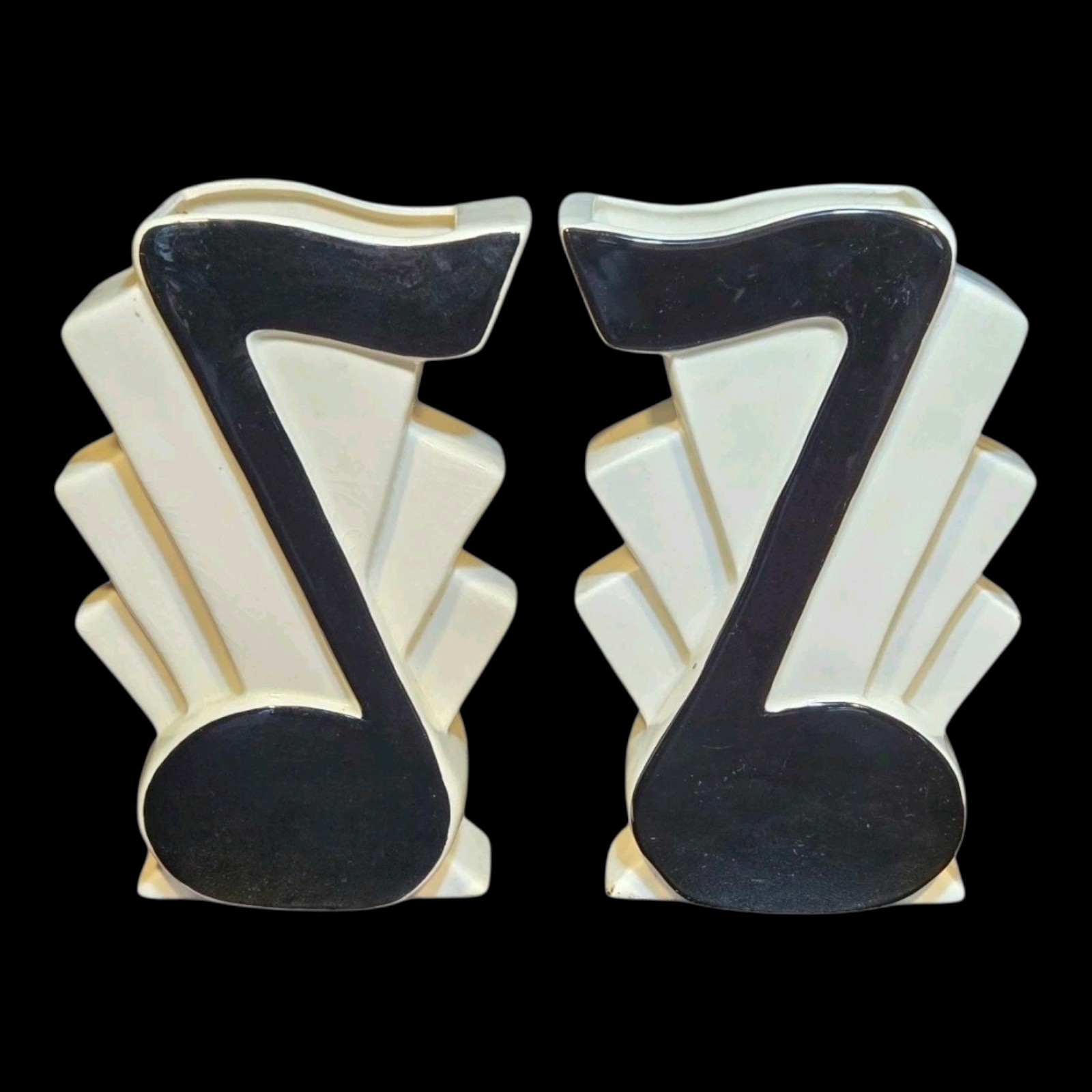 Rare Vintage Music Note Vase Pair Art Deco Revival Clay Art San Francisco Potter
