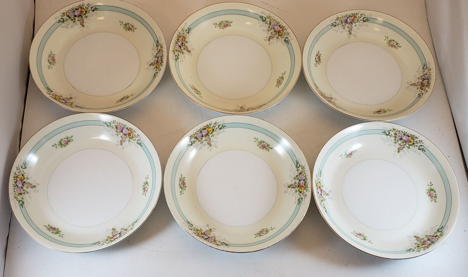 Pink Rose Vintage Meito China 6 Salad or Soup Bowls Made in Japan Good Condition