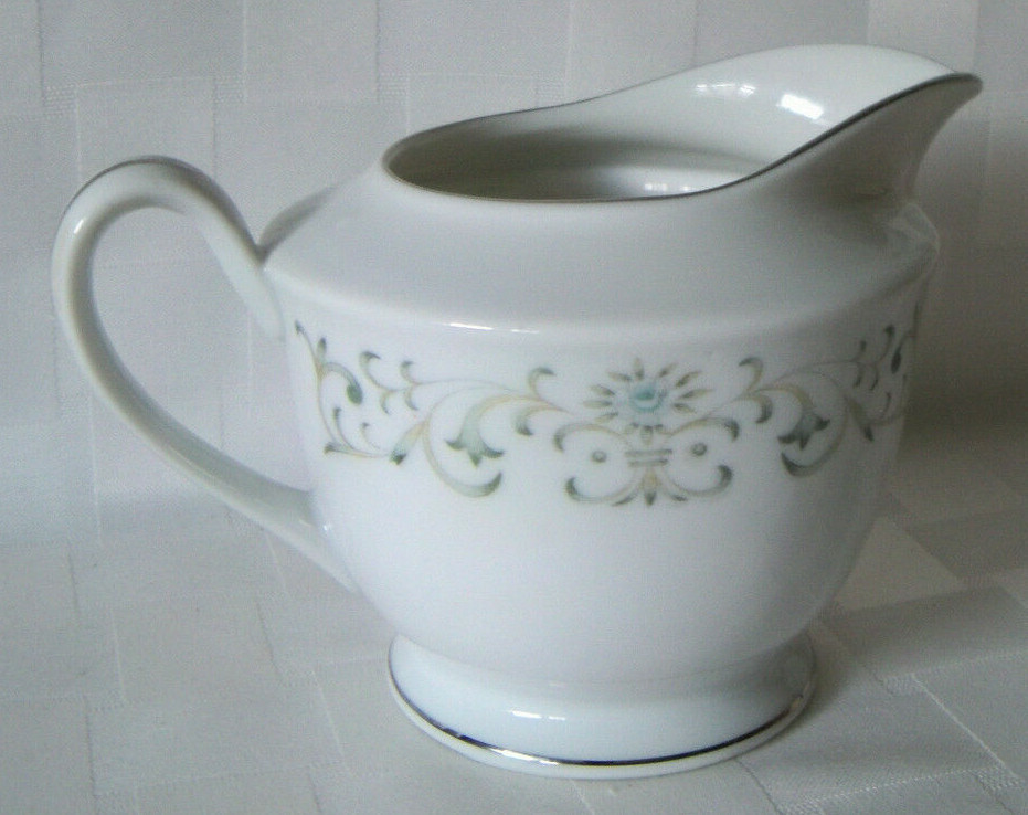 Vintage Norleans VERSAILLES Porcelain Creamer Silver Trim Blue Green Floral 3.75