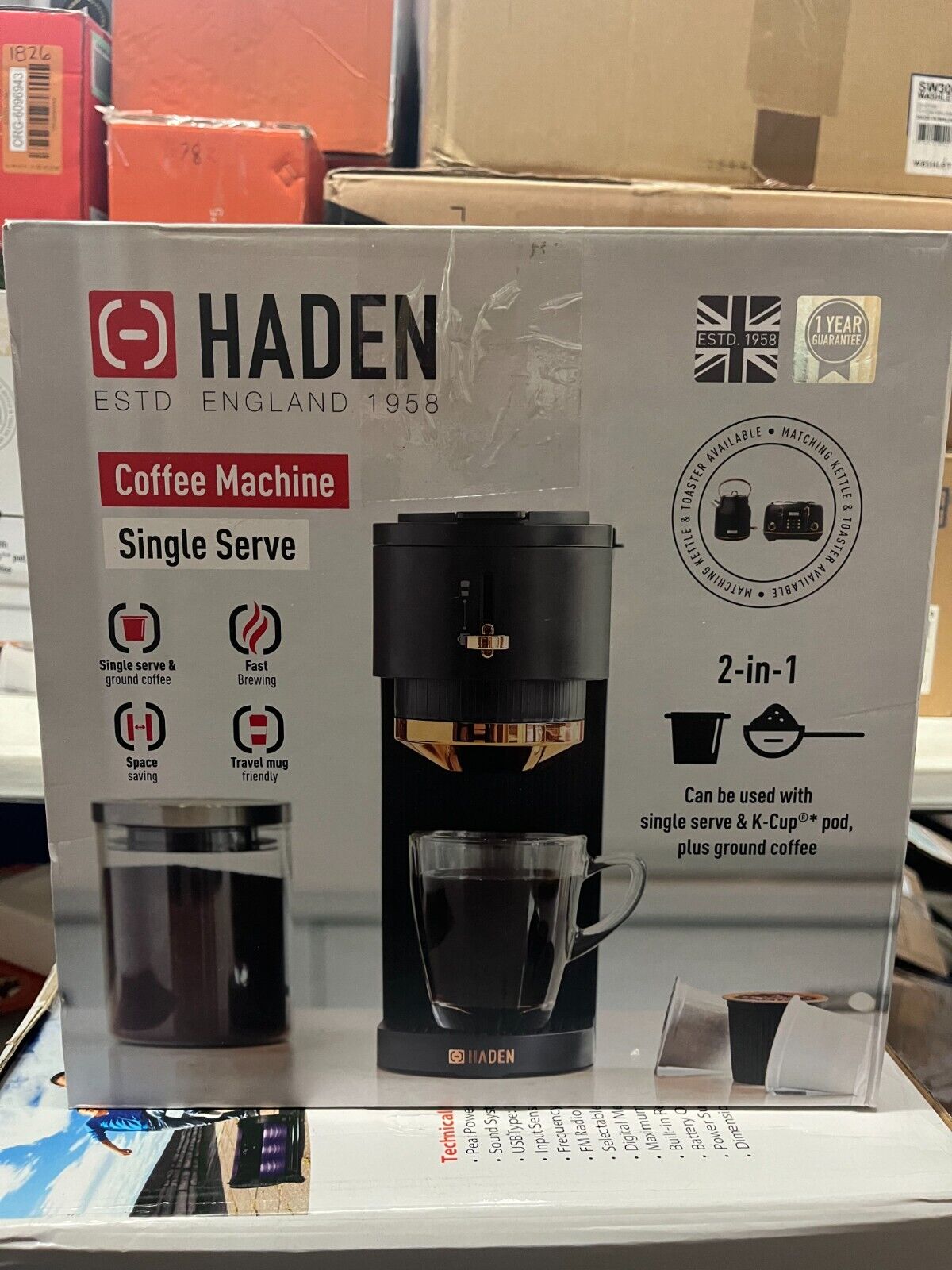 HADEN 75107 Single Serve Coffee Machine for Single Serve Pods and Ground Coffee