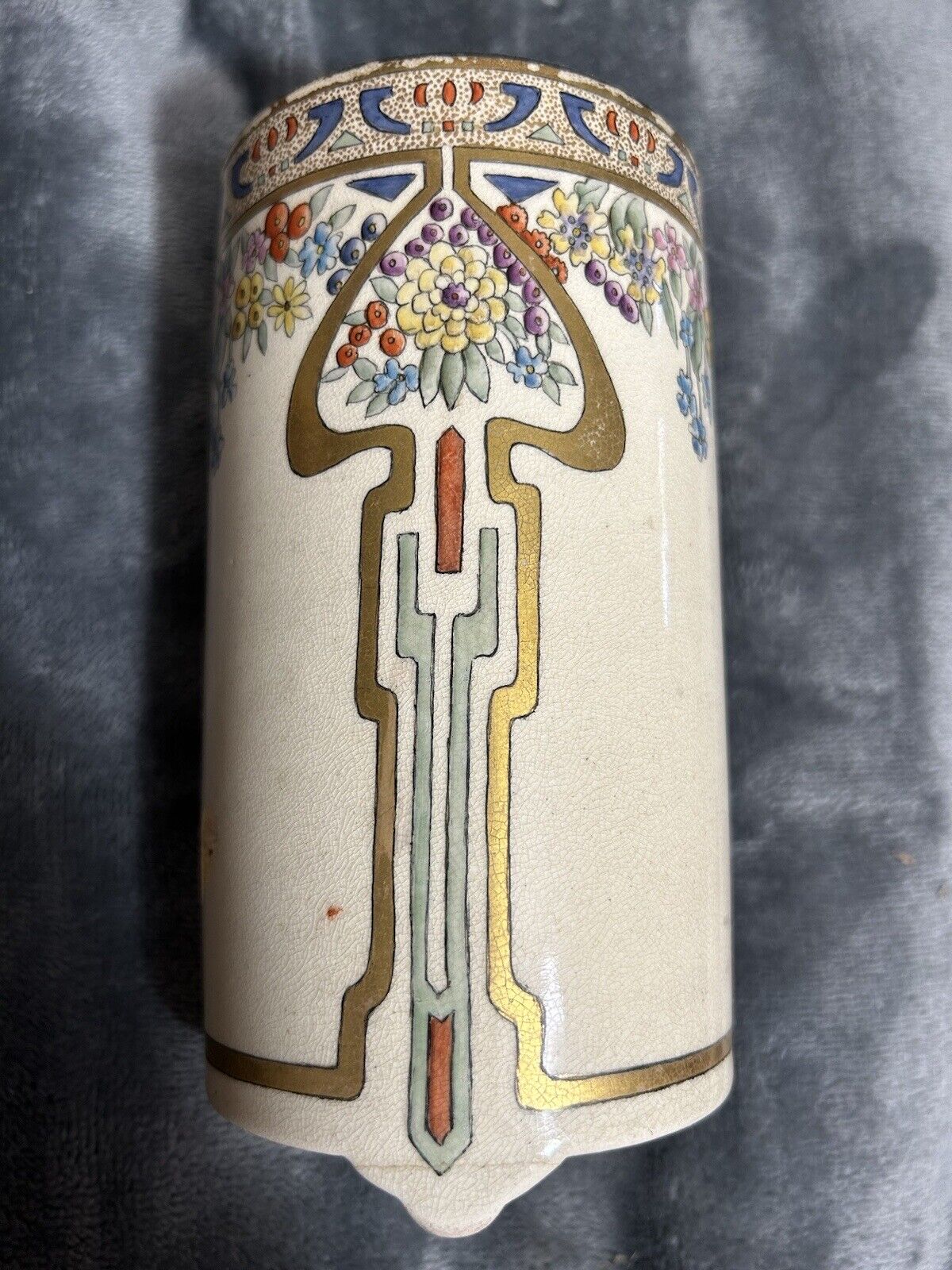 Antique American Satsuma Art Nouveau Ceramic Vase Cream Floral Gilded Signed