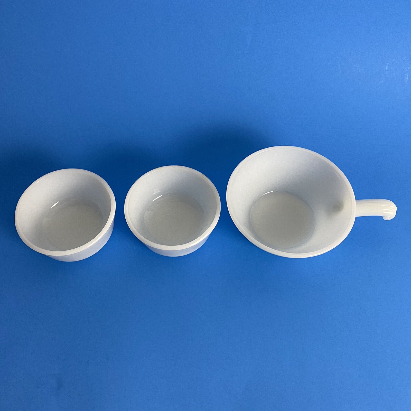 Anchor Hocking Oven Proof Milk Glass Custard Dish 434 & Handled bowl 240 