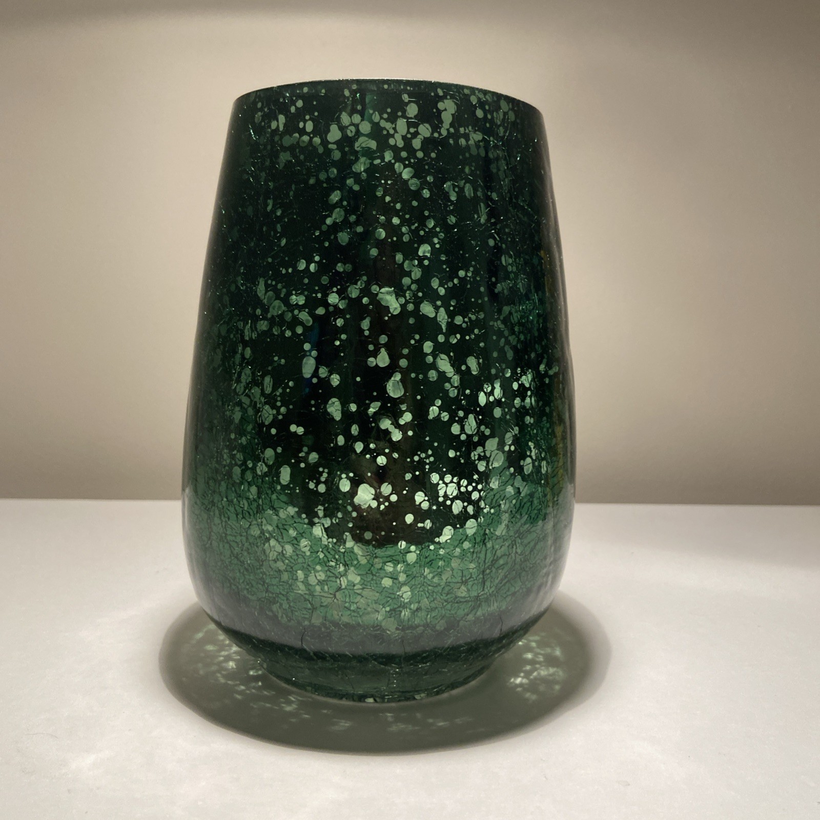 OOAK Green Mercury Speckled Cracked Glass  Candle/TeaLight Holder Hurricane