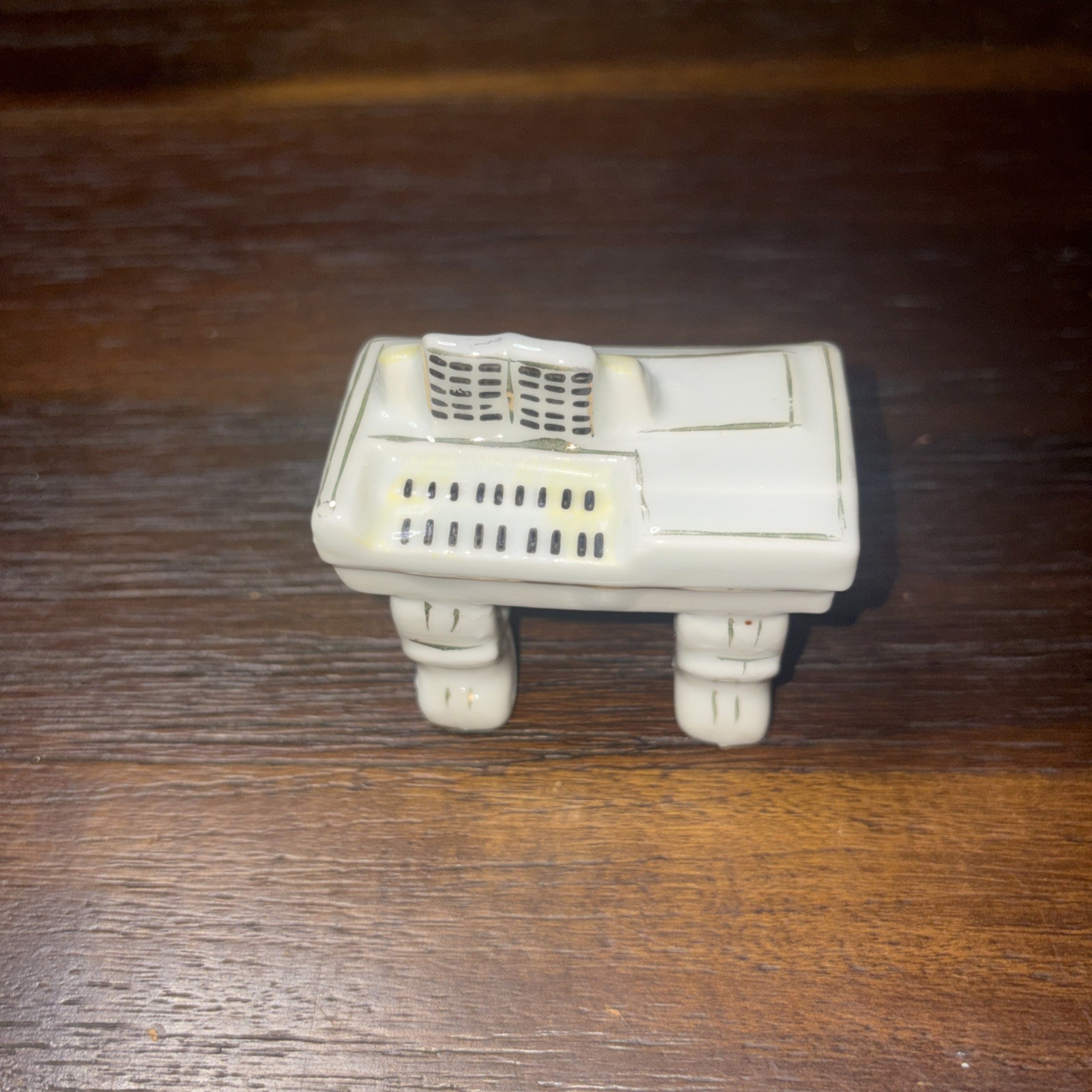 Vintage Occupied Japan Miniature Porcelain Piano Figurine White Gold Trim 1940s