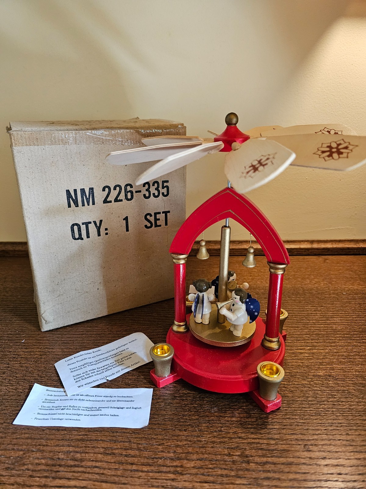 Vintage Weihnachts Pyramide Wooden Christmas Carousel Spinning Windmill 1 tier