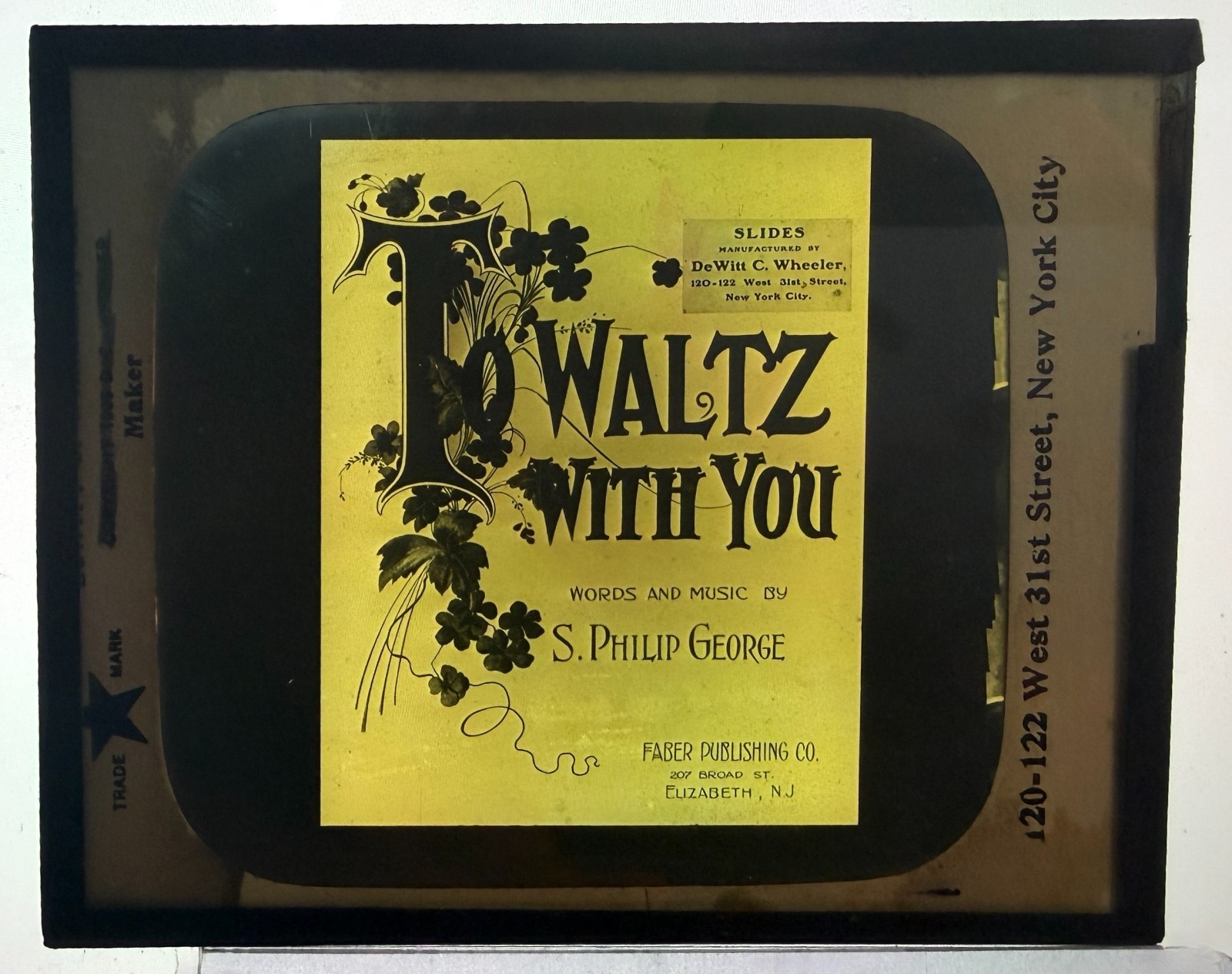 Color 1920's Magic Lantern Glass Slide TO WALTZ WITH YOU   DeWitt C Wheeler NYC