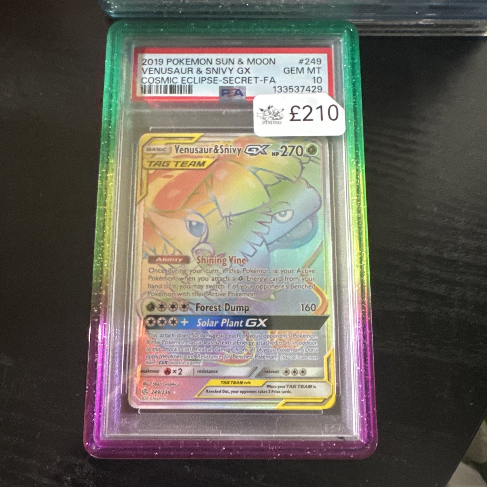 PSA 10 Venusaur & Snivy GX 249/236 Cosmic Eclipse Graded Pokemon Card