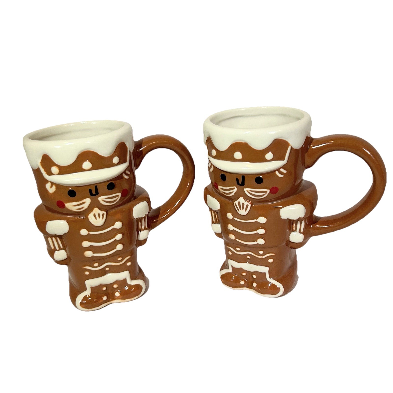 2x Wondershop 14.5 fl oz Stoneware Christmas Gingerbread Nutcracker Man Mugs