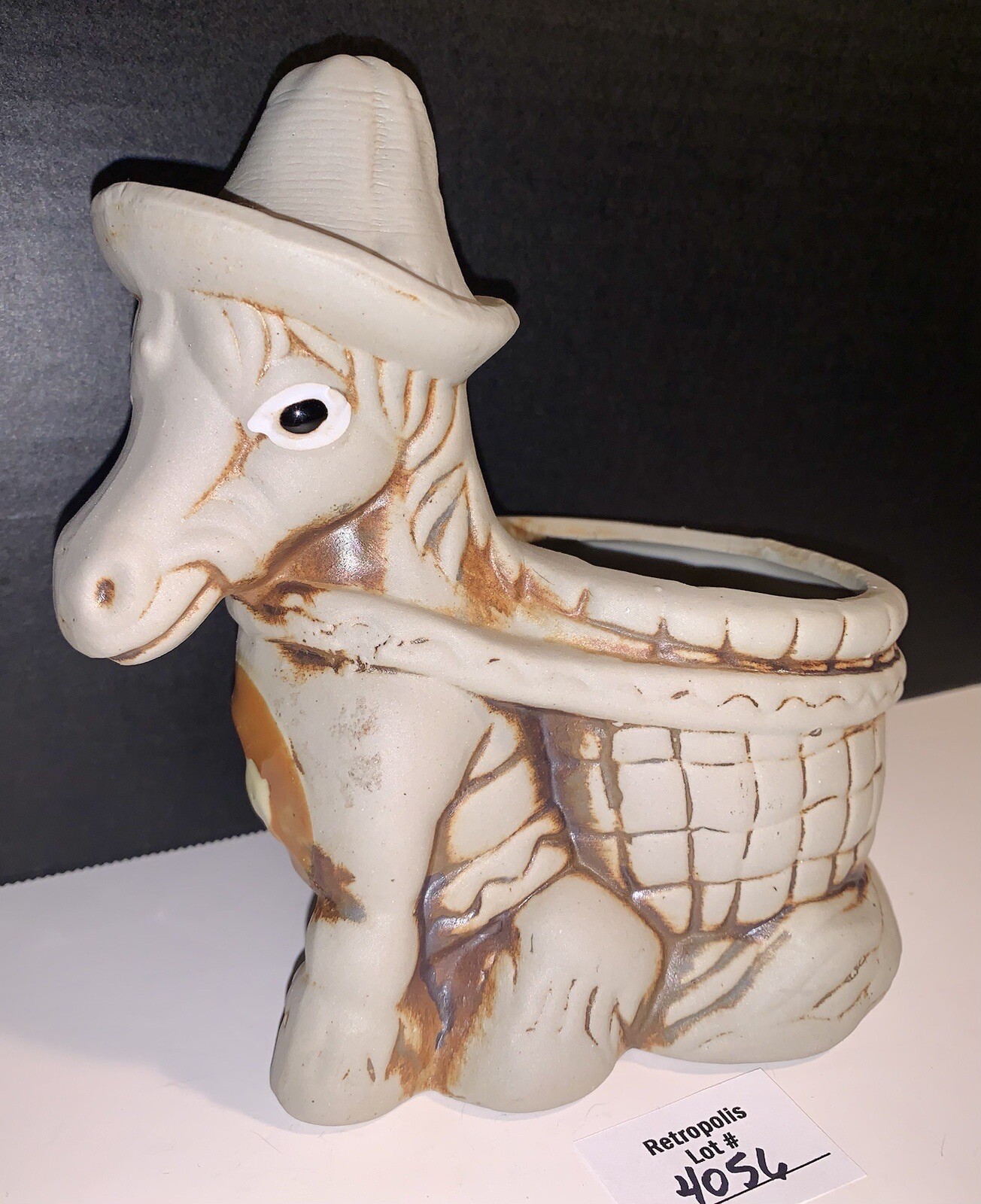 Ceramic Bisque Donkey with Basket Cart Planter Vintage Ceramic Bisque Donkey with Basket Cart Planter Vintage