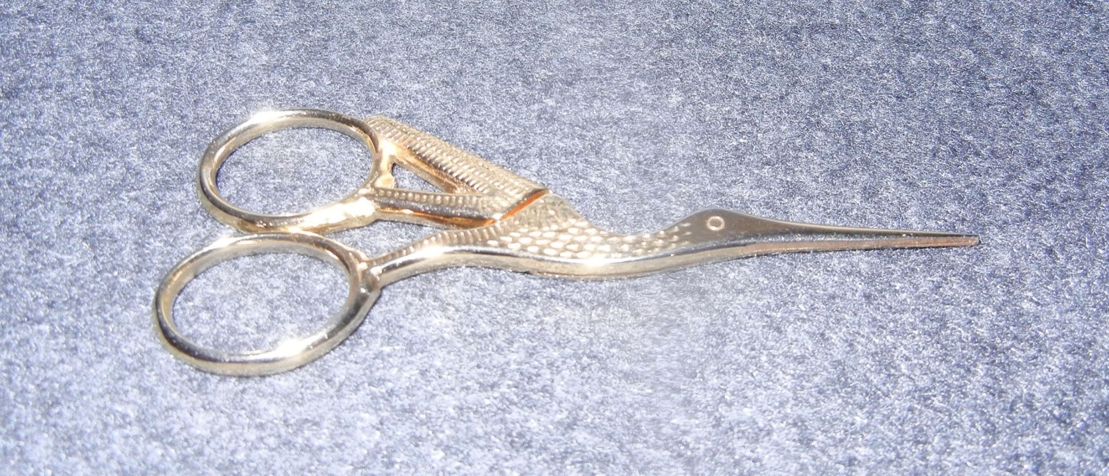 Gold Tone Stork Embroidery Scissors in Original Soft Plastic Case, 3 1/2