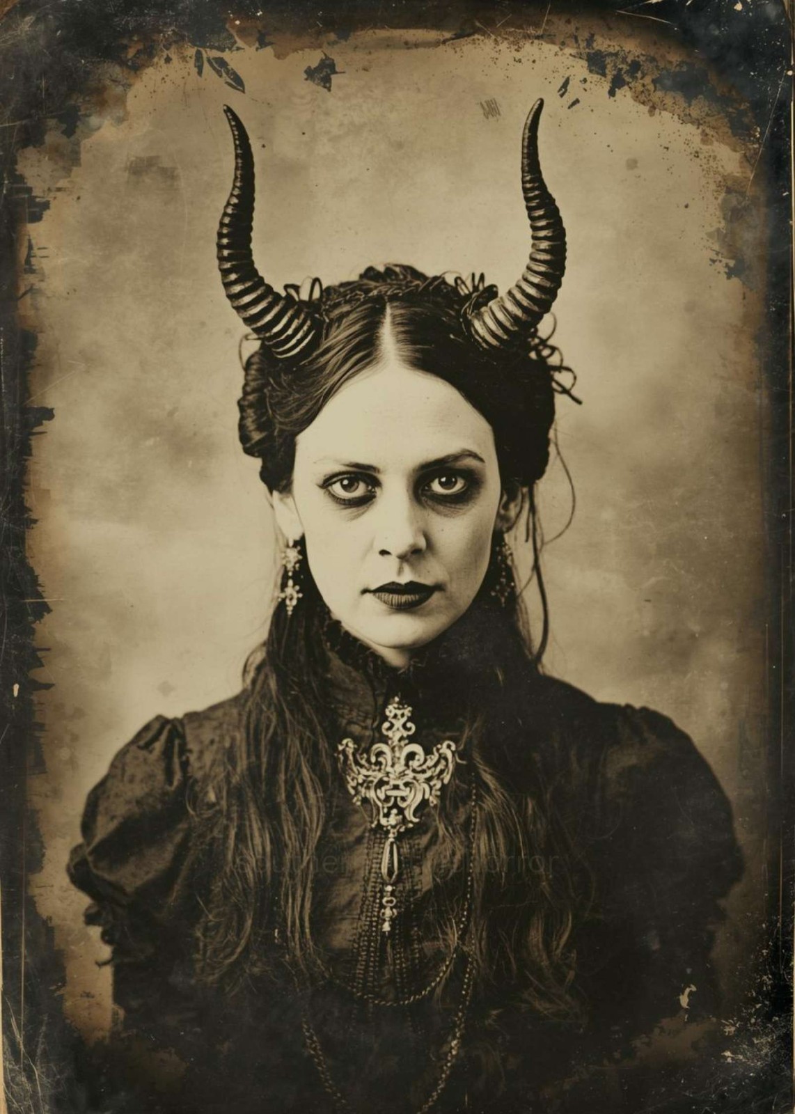 Victorian Woman With Horns Gothic Portrait 4x6 Photo 