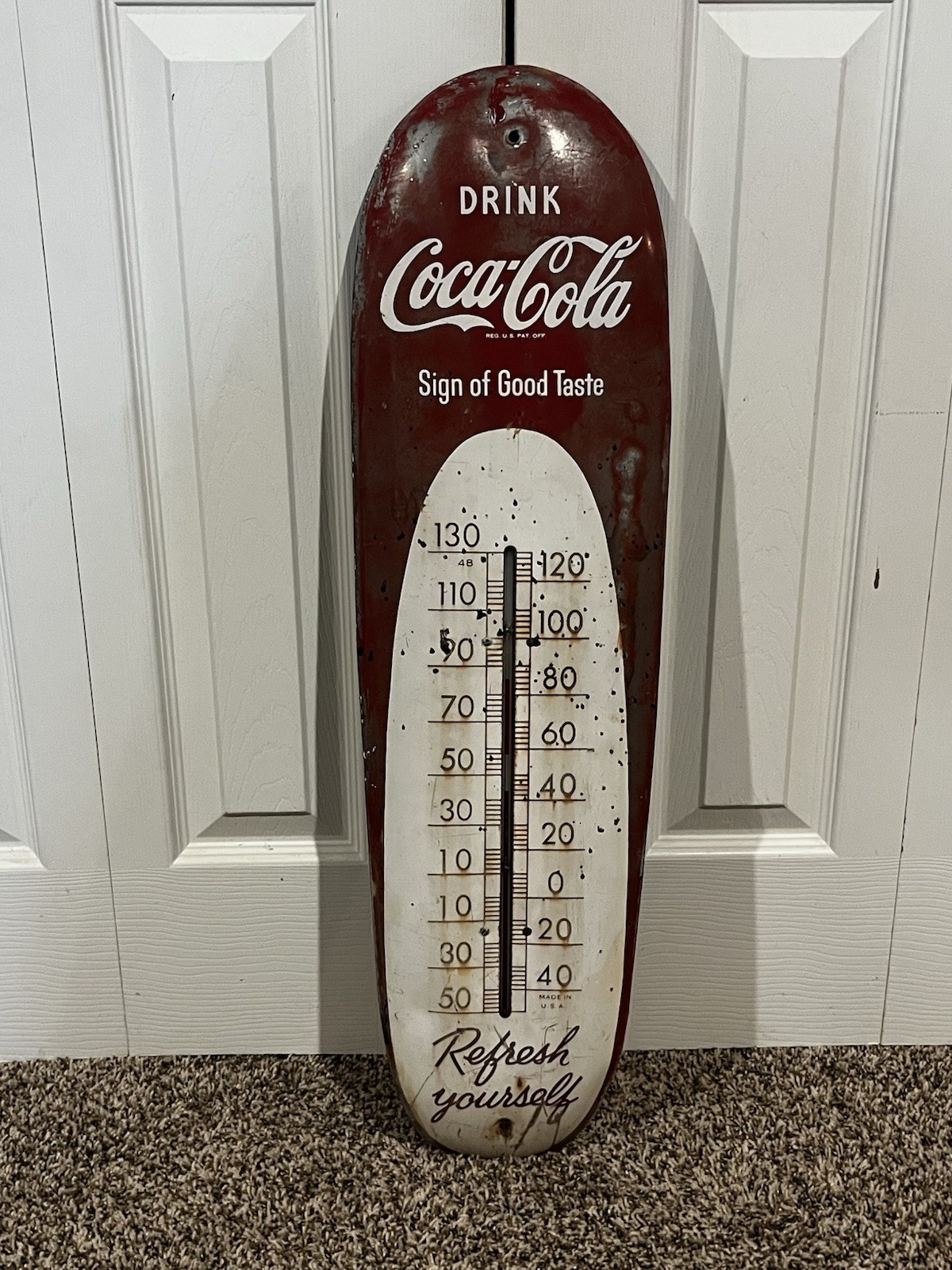 Vintage “Drink Coca Cola Sign of Good Taste” (Cigar) Thermometer Metal Sign