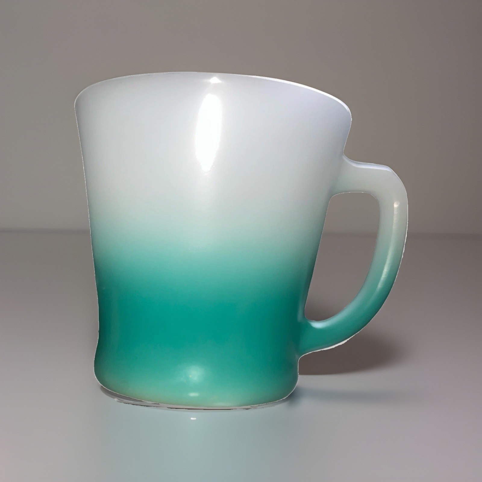 VINTAGE RARE FIRE KING TURQUIOSE BLUE FADE TO WHITE COFFEE MUG (21D)
