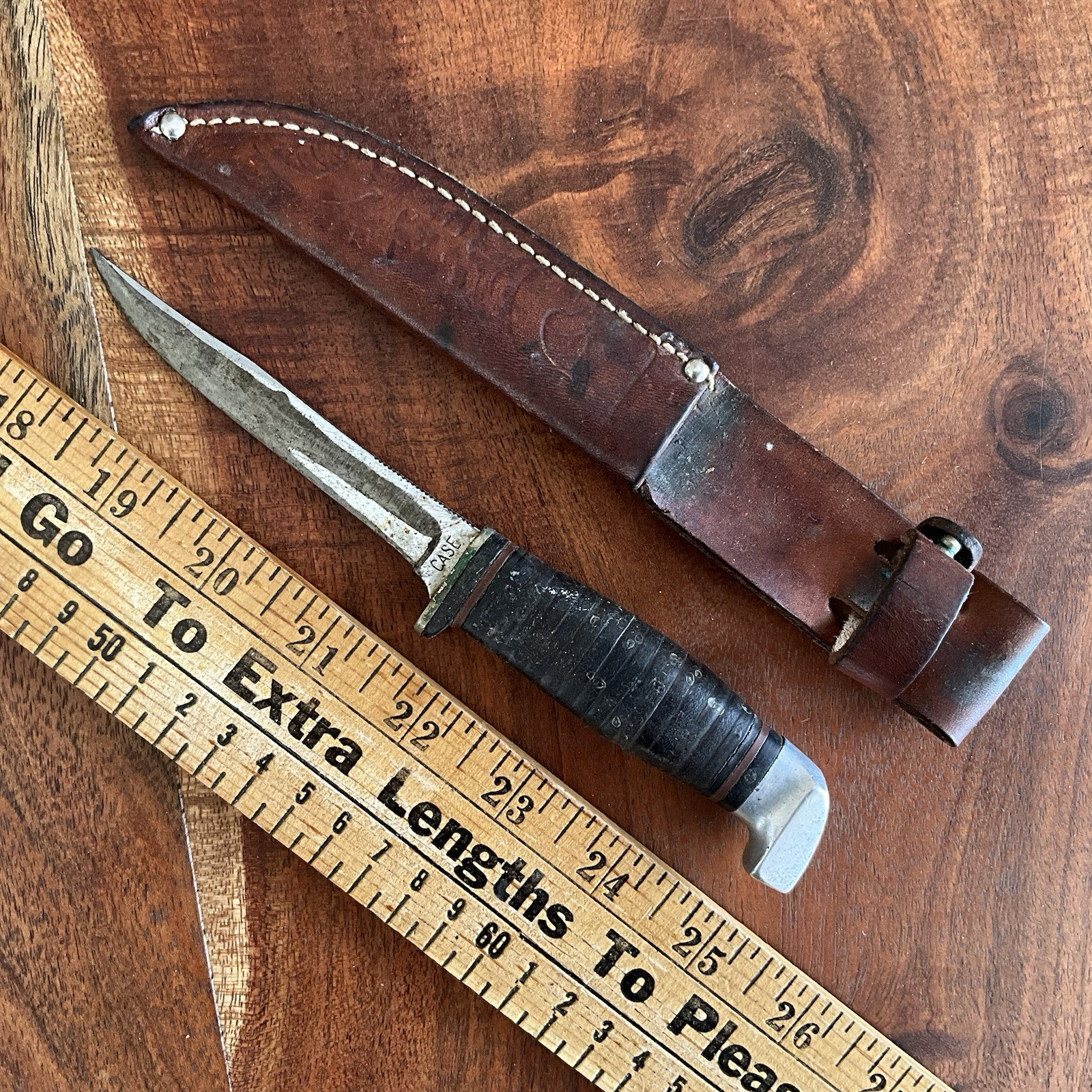 Vintage Case Fixed Blade Knife Leather Stacked Handle W/ Sheath USA