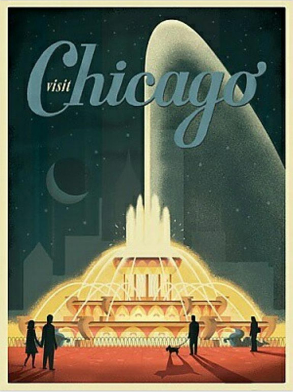 Visit Chicago Illinois Vintage Art Deco Poster Print Visit Chicago Illinois Vintage Art Deco Poster Print