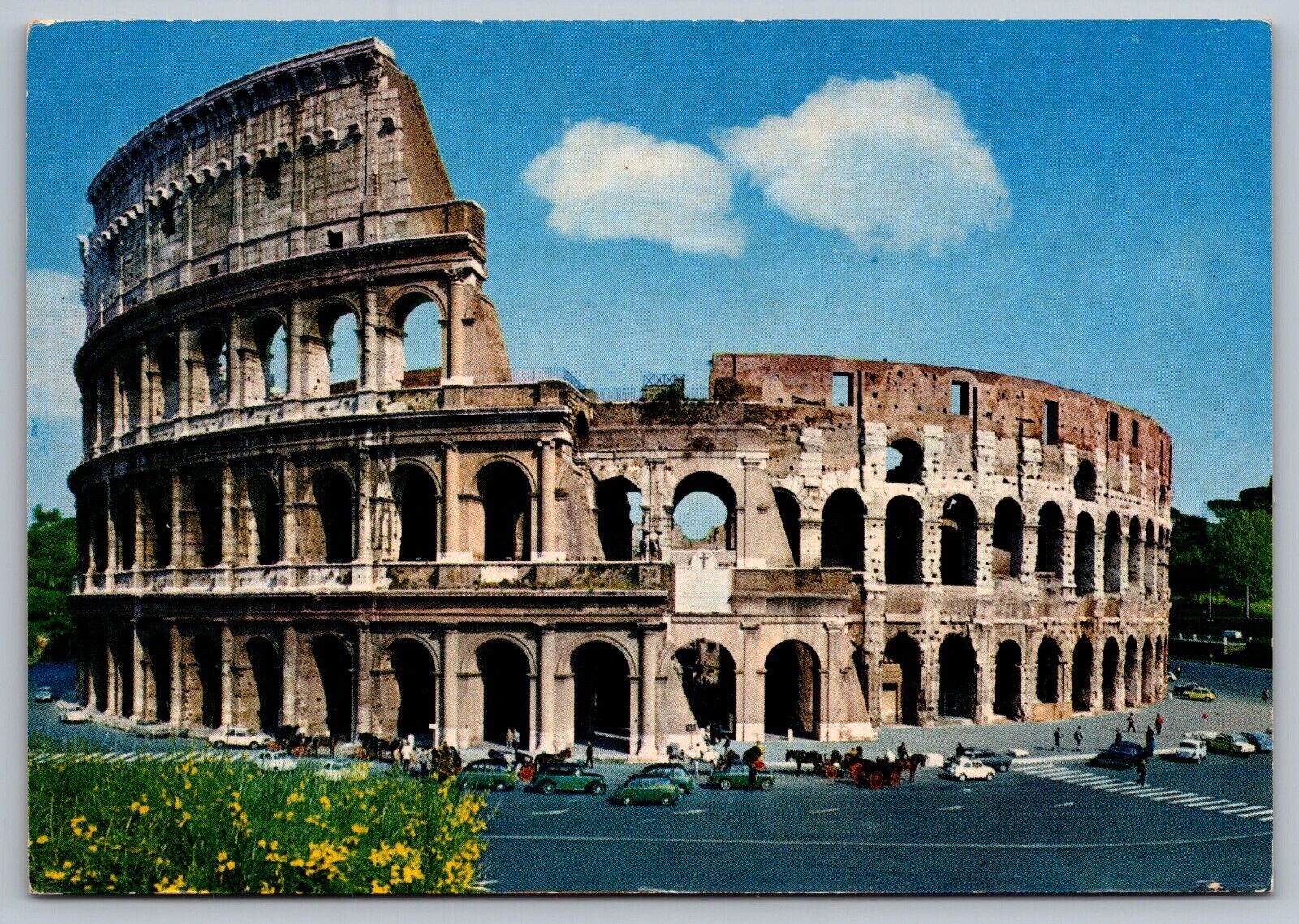 The Colosseum Rome Italy VTG Postcard 1980s-Italian Cars-Horses/Carriages-Stamps