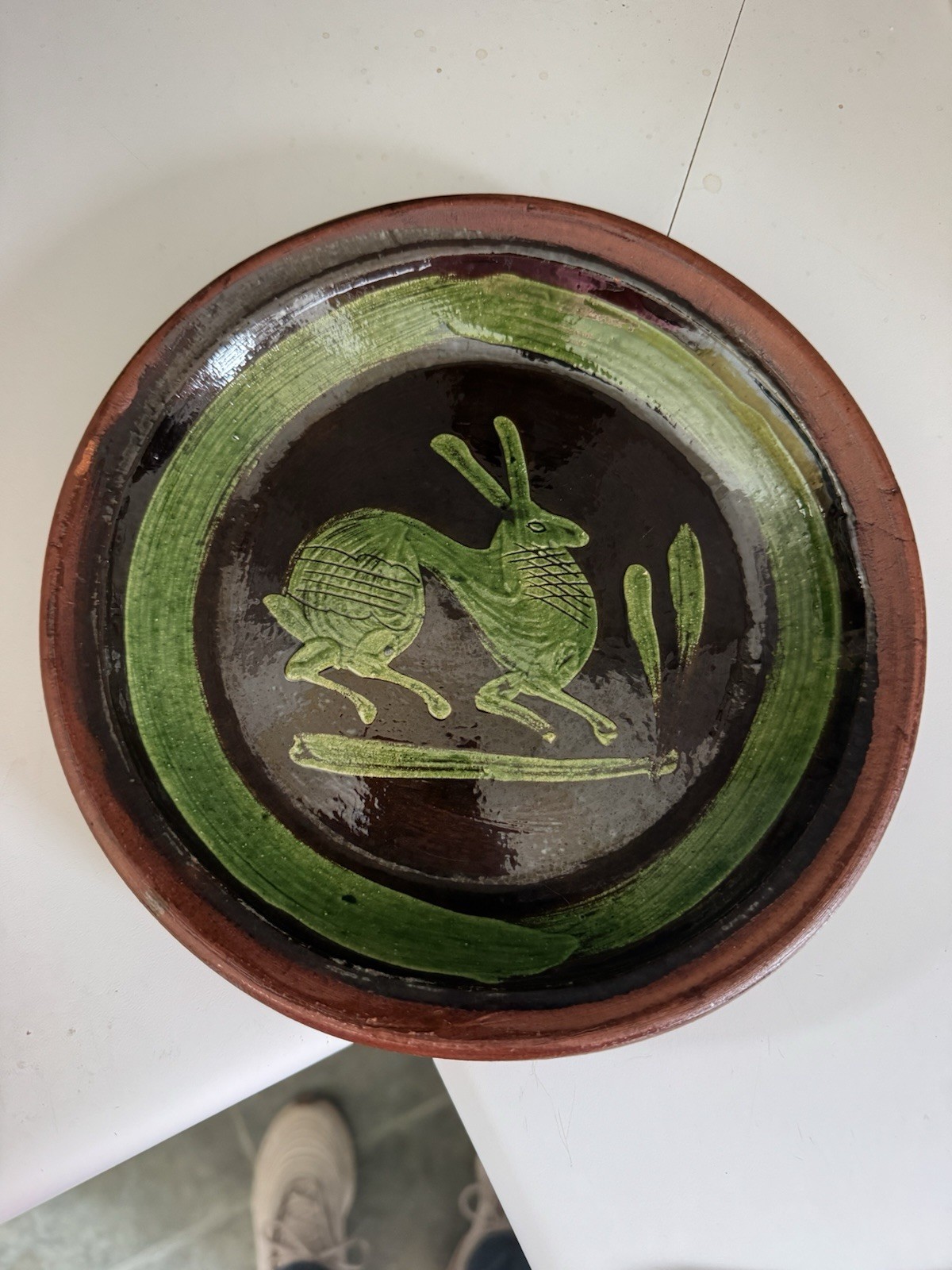 VTG-Redware Patamban Michoacán Mexican Pottery Plate With Rabbit. Red Pottery