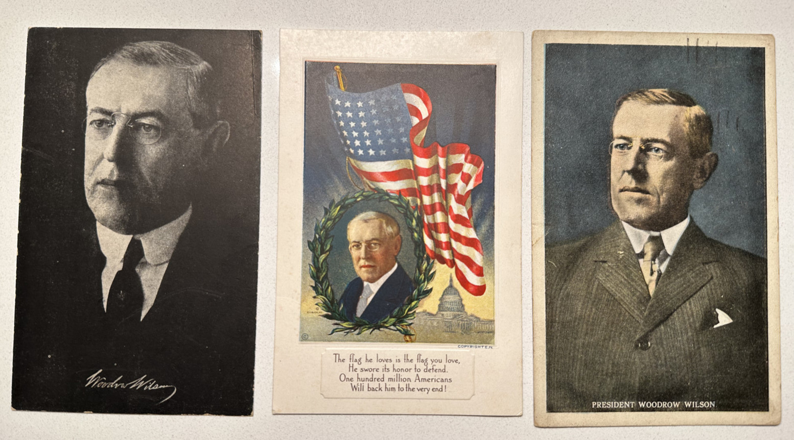 3 ANTIQUE US PRESIDENT WOODROW WILSON PATRIOTIC POSTCARDS HH11