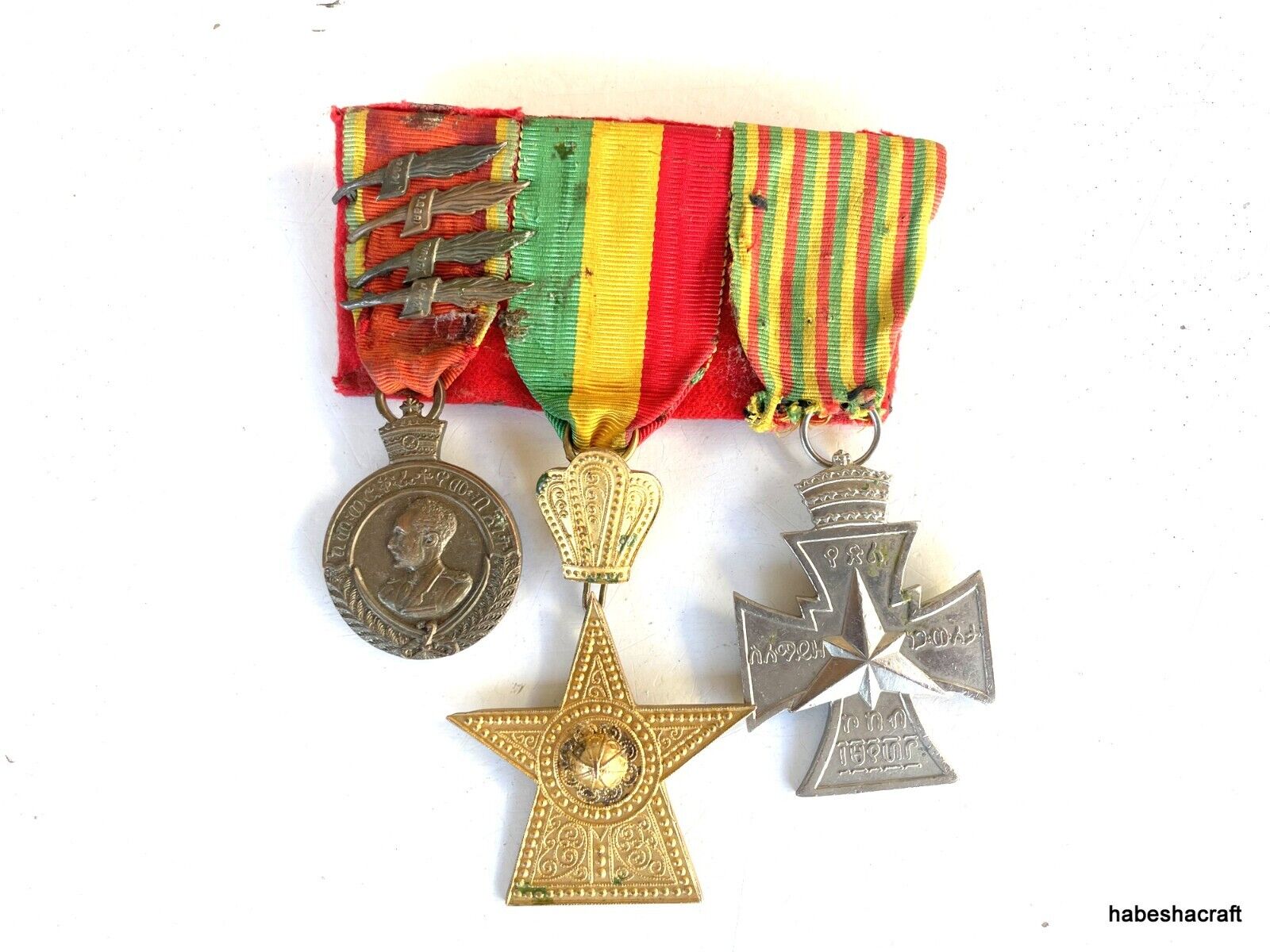 Vintage Ethiopian H.I.M. Haile Selassie Medals Set with Original Ribbons - Rare