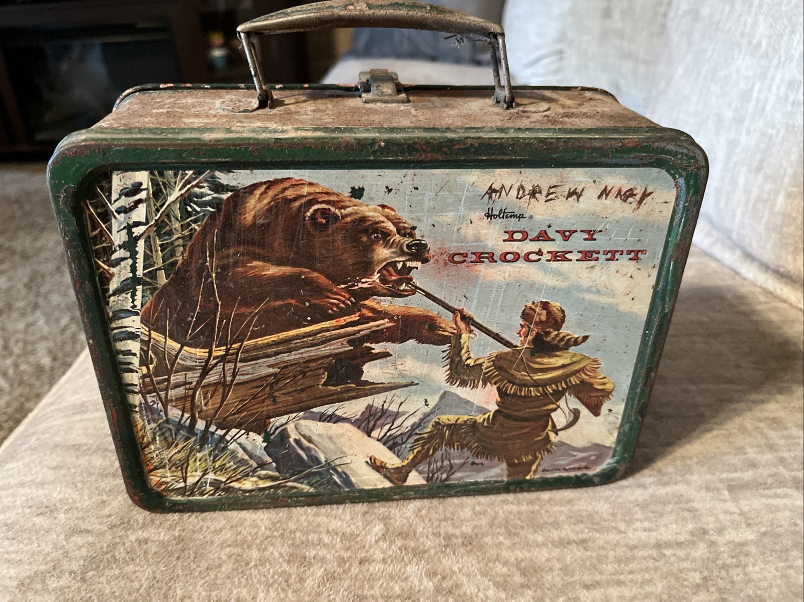 1955 Holtemp Davy Crockett Lunch Box Metal by American Thermos Bottle Company