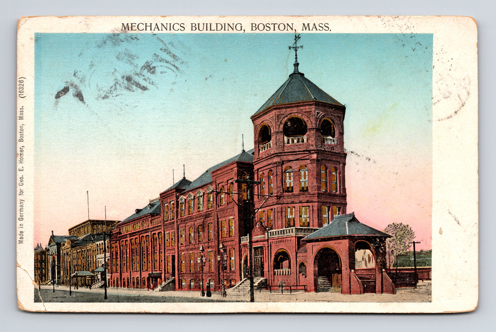 c1908 DB Postcard Boston MA Massachusetts Mechanics Building Made in Germany