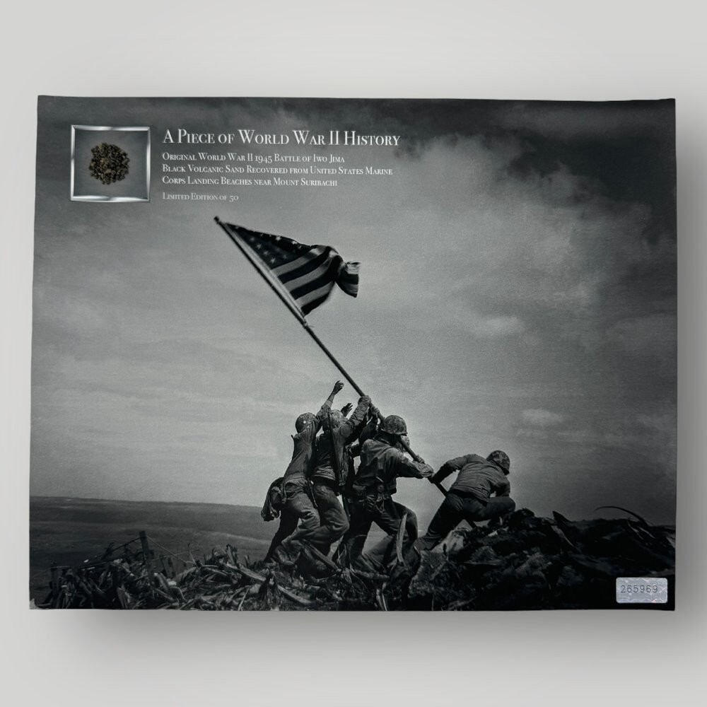 Authentic 1945 Iwo Jima WWII U.S. Marine Corps Volcanic Sand USMC 8x10 Relic COA