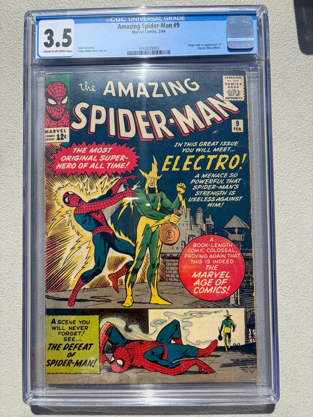 Amazing Spider-Man 9 1964 Marvel Comics CGC VG- 3.5 Origin & 1st App Electro