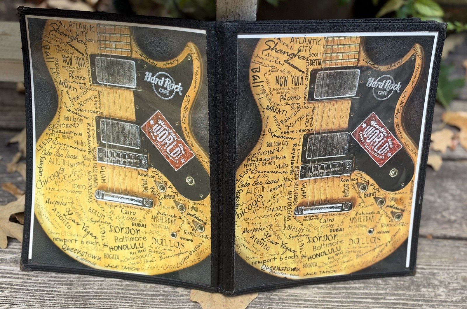 Rare Original Vintage Hard Rock Cafe Guitar Menu Rockin The World 100 Locations