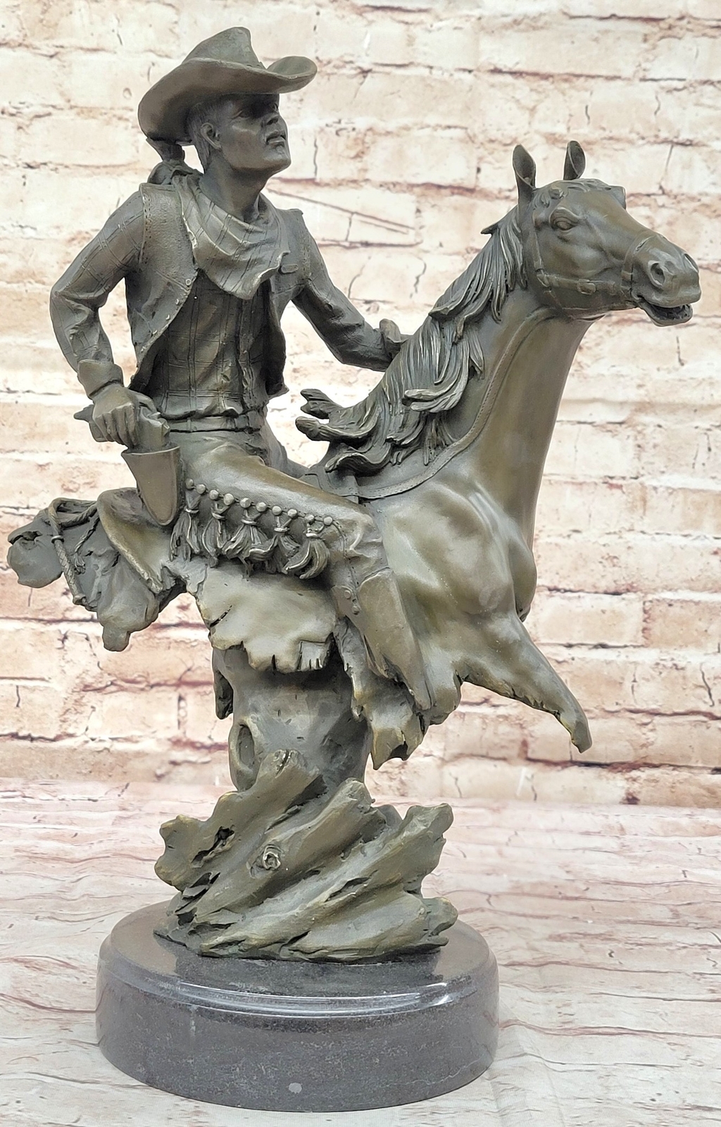Abstract Modern Art Original Outlaw Cowboy Horse Gun Bronze Sculpture Lrg