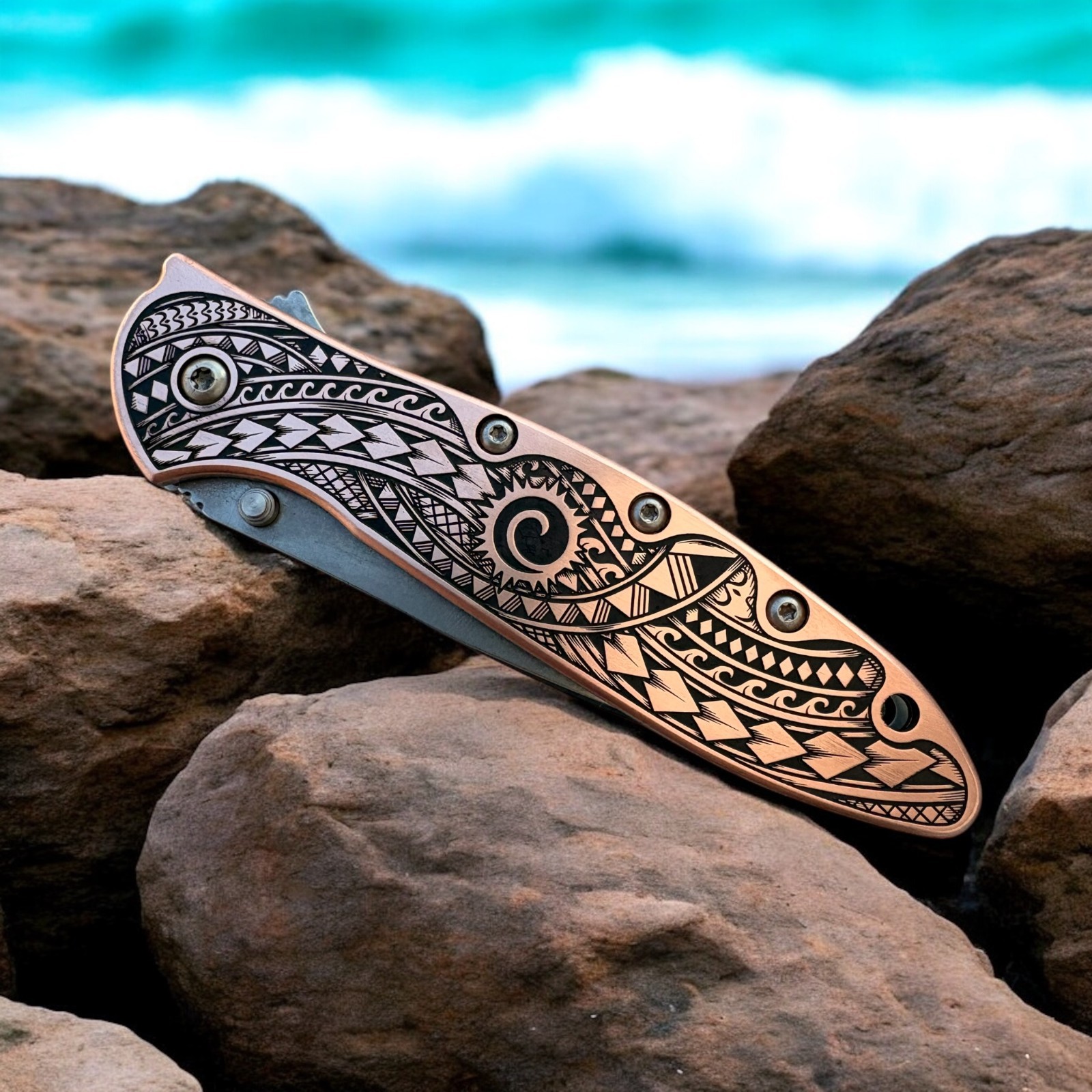 Kershaw Leek - Copper - Engraved Samoan Tribal