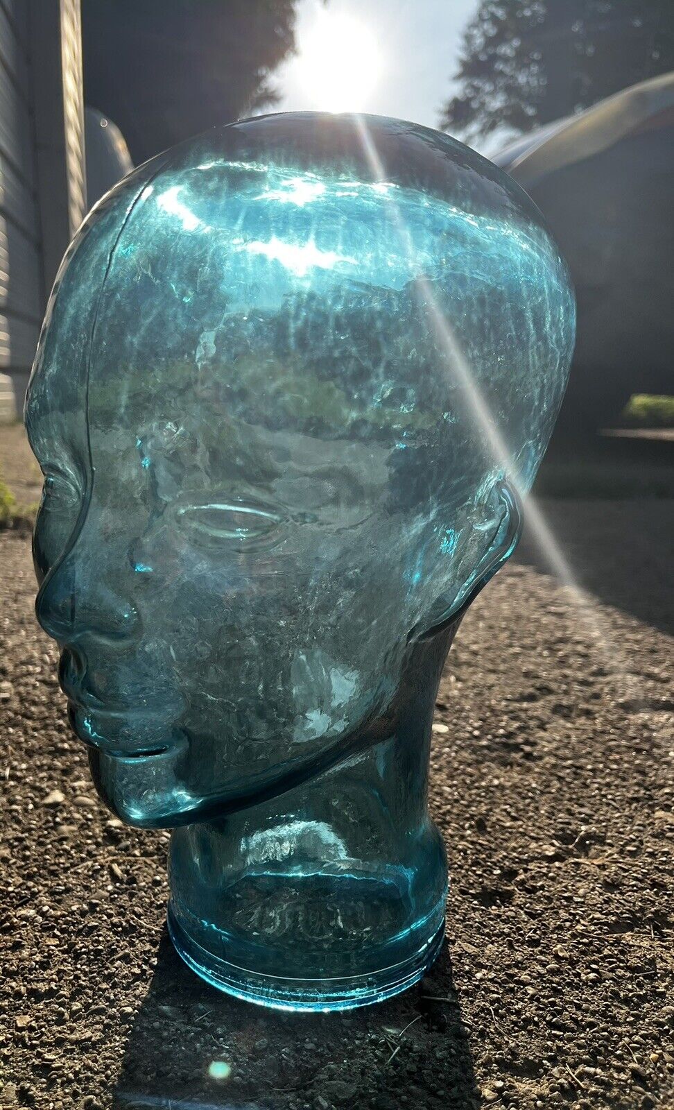 Vintage Glass Mannequin Head Bust Blue Green Teal 11