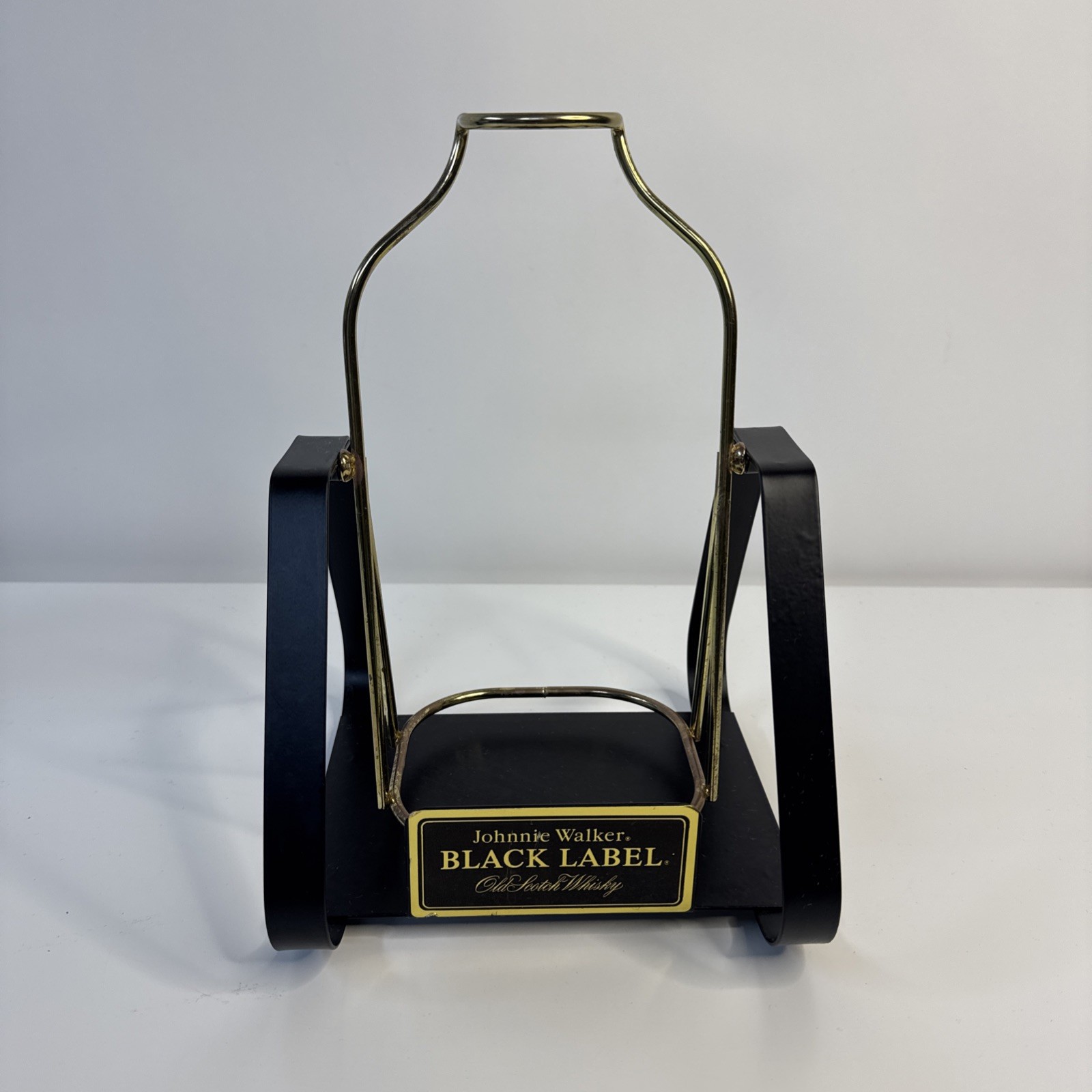 Vintage Johnnie Walker Black Label Scotch Whisky Metal Swing Cradle Bottle Stand