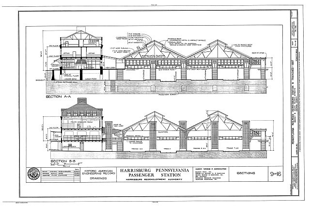 Harrisburg Pennsylvania 1920s Pennsylvania Railroad Passenger Station Drawing