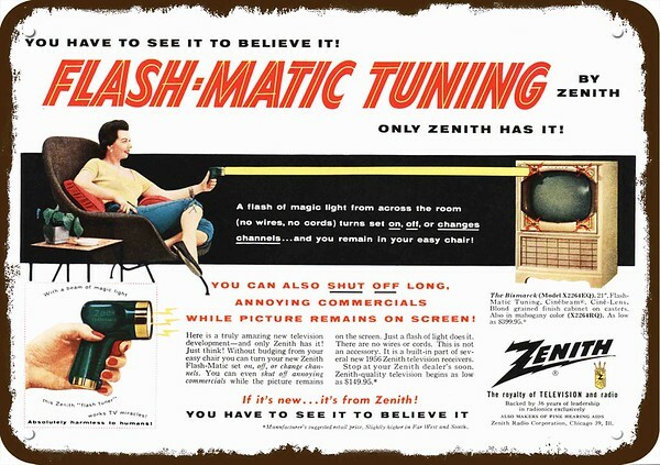 1955 ZENITH FLASH-MATIC TV Remote Vintage-Look **DECORATIVE REPLICA METAL SIGN**
