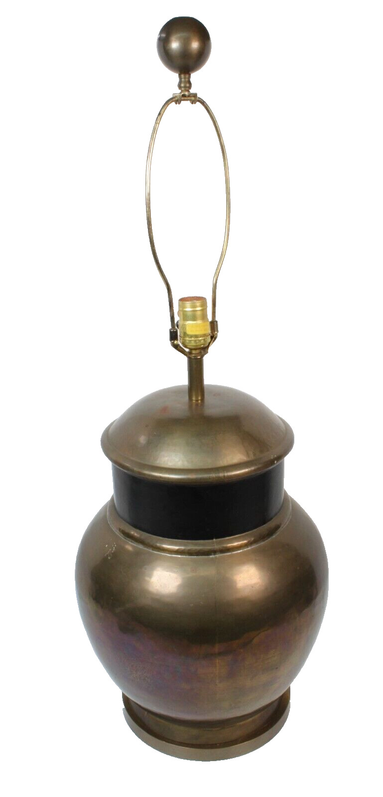 Large Mid Century Chapman Bulbous Ginger Jar Brass And Black Table Accent lamp