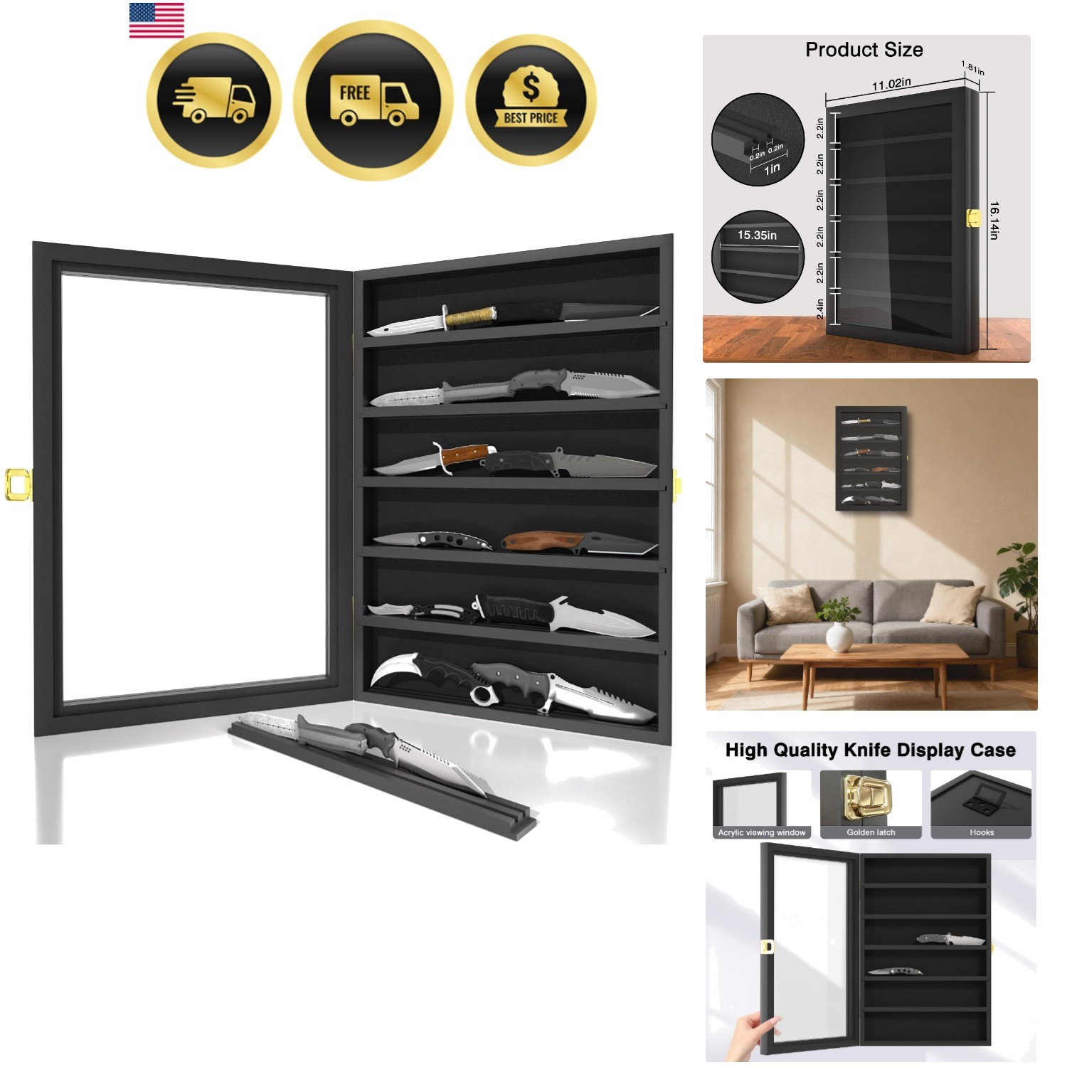 Knife Display Case for Collections, Pocket Knife Display Case with Acrylic Gl...