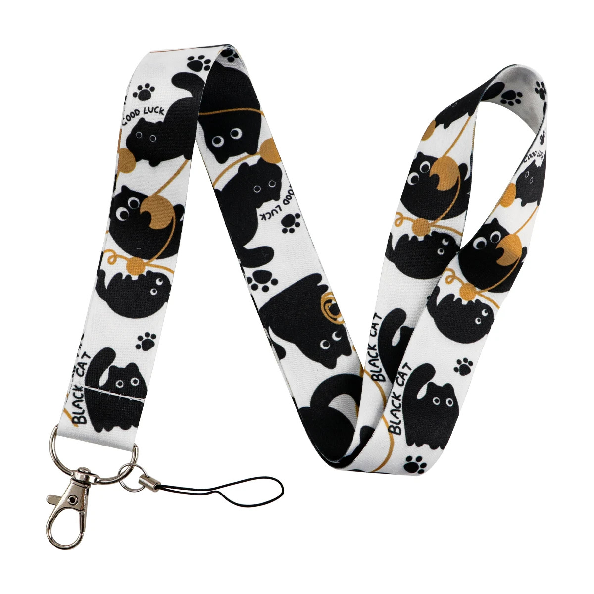 Cute Black Cat Credential Holder Cartoon Animals Lanyards for Keys Neck Strap