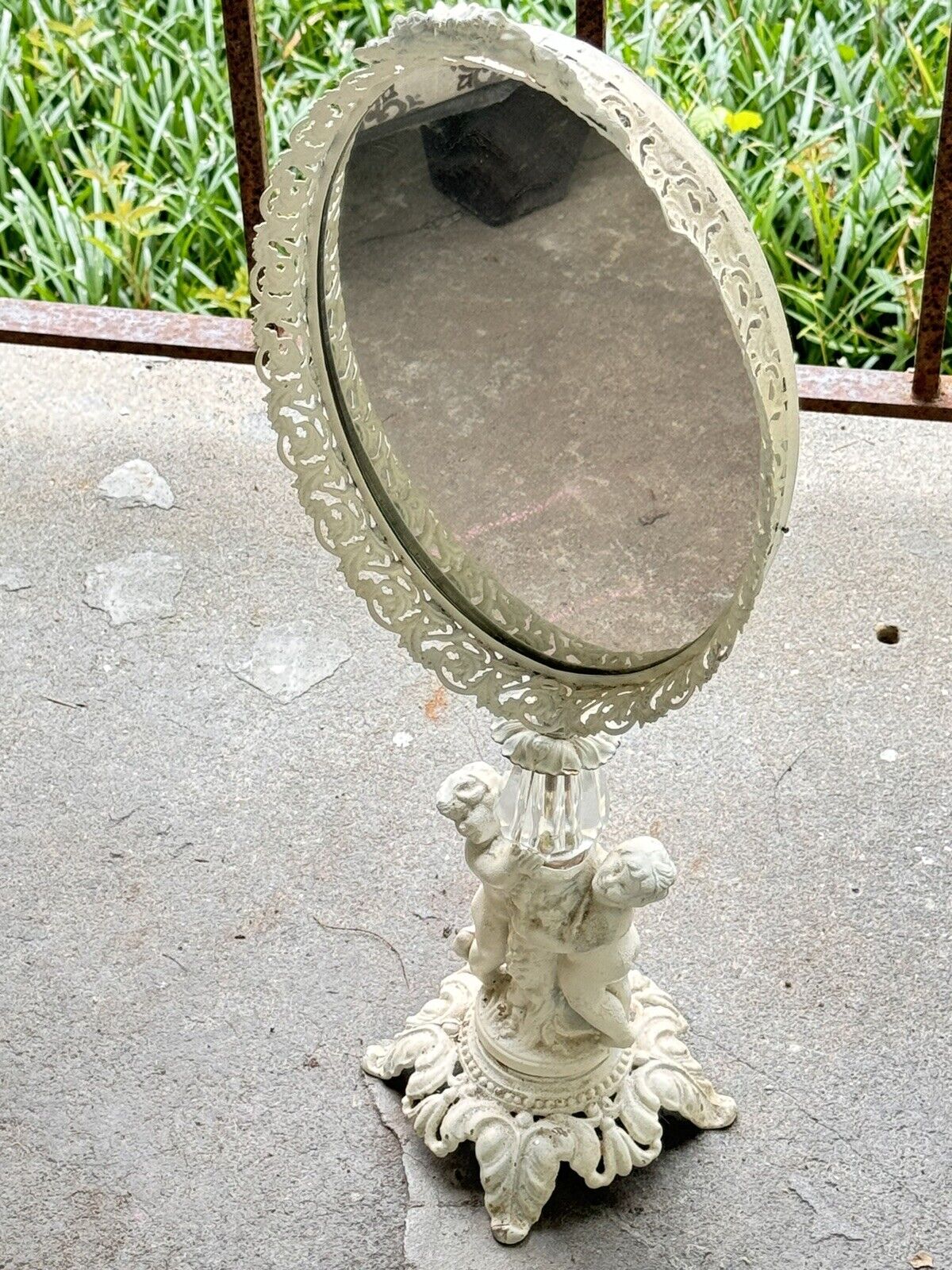 Antique Ornate Cherub Ormolu Vanity Mirror, Painted Victorian Mirror, Glam