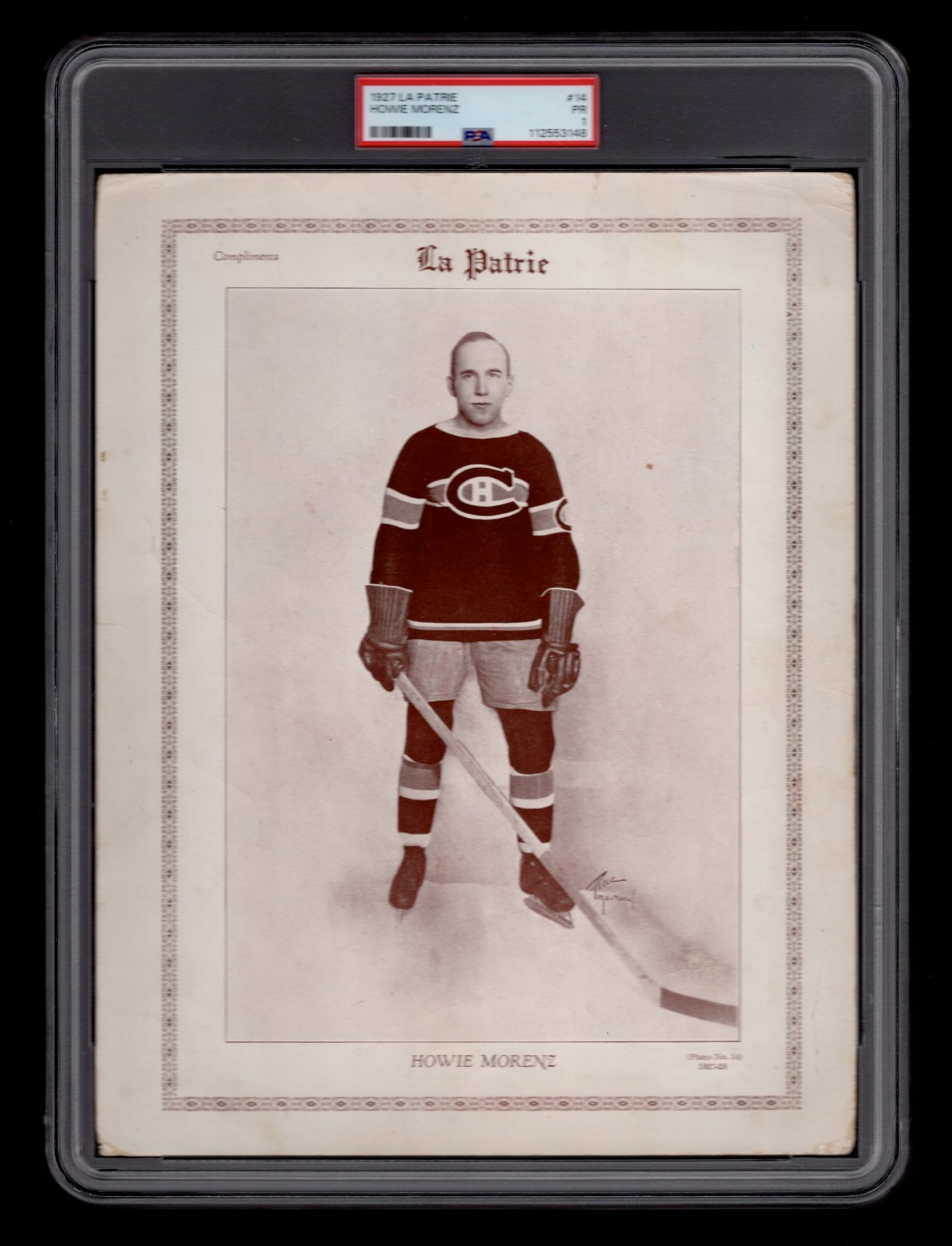 PSA 1 HOWIE MORENZ 1927 La Patrie HOF Hockey Card PSA 1 is THE HIGHEST GRADE