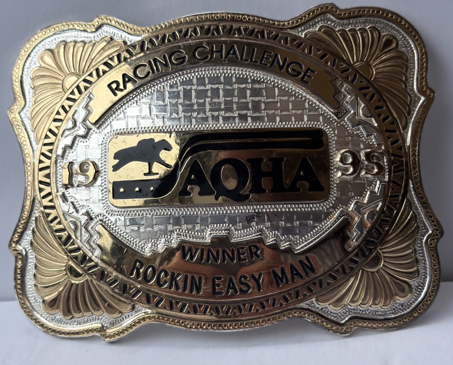 Vintage 1995 AQHA Racing Challenge Trophy Belt Buckle Montana Silversmiths: 2A3
