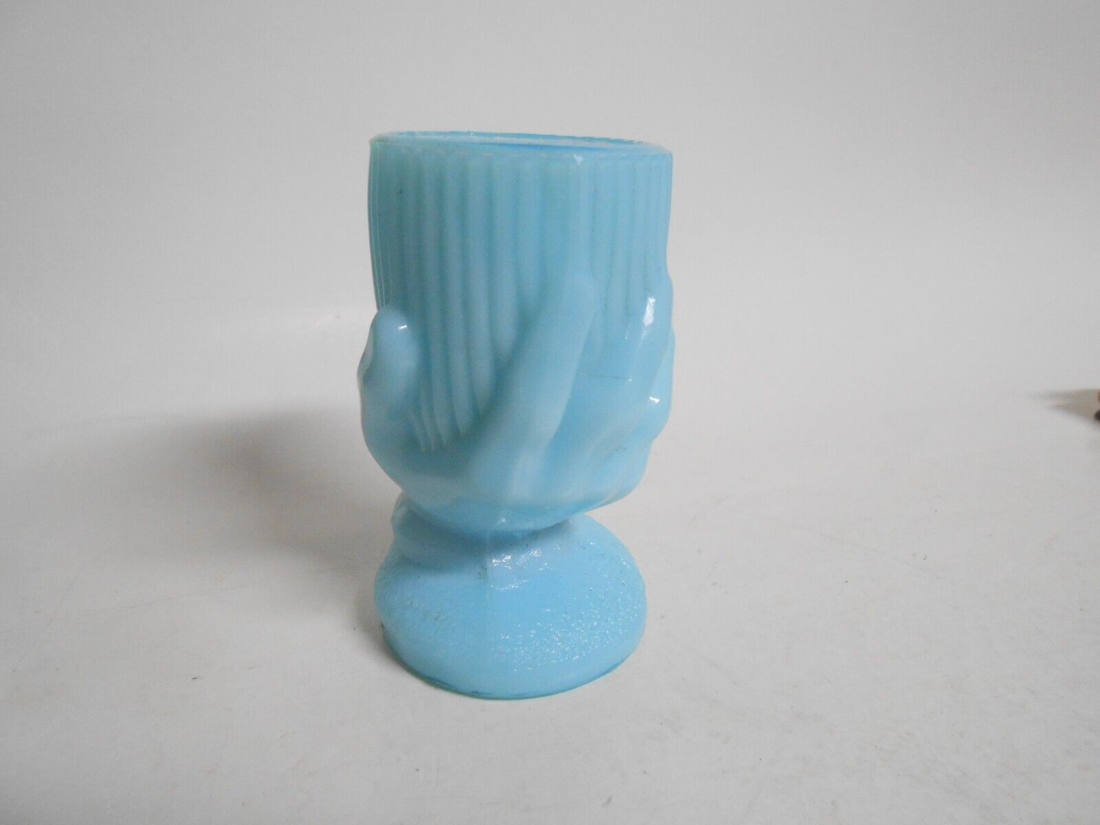 Antique Delphite Blue Glass Beggars Hand Egg Cup Vase Toothpick Holder