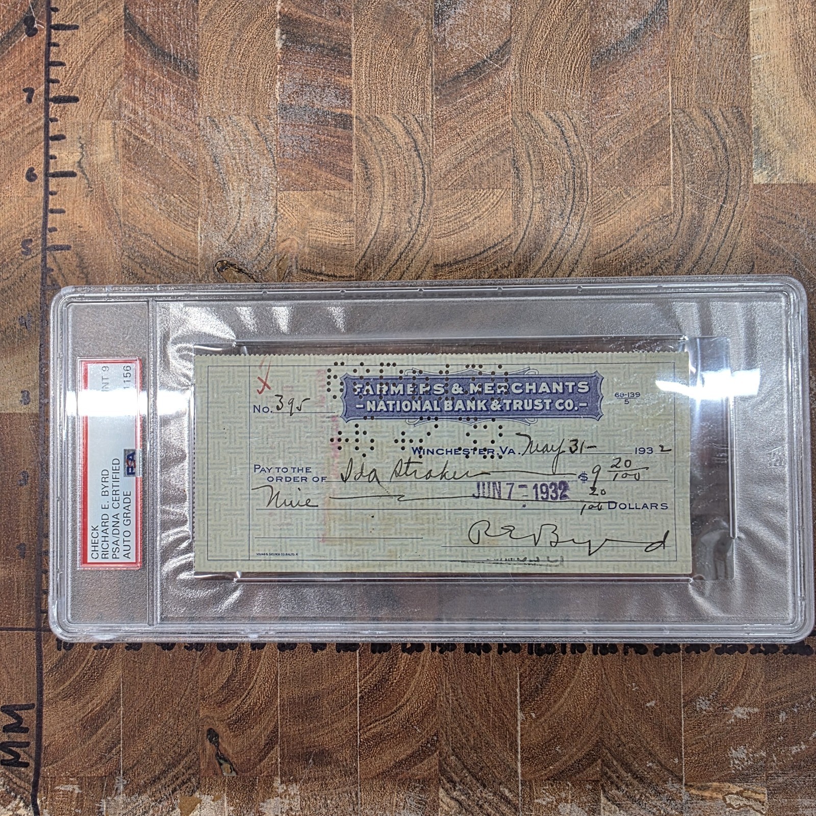 Rear Admiral RICHARD E. BYRD, Signed Personal Check with PSA/DNA Encapsulation