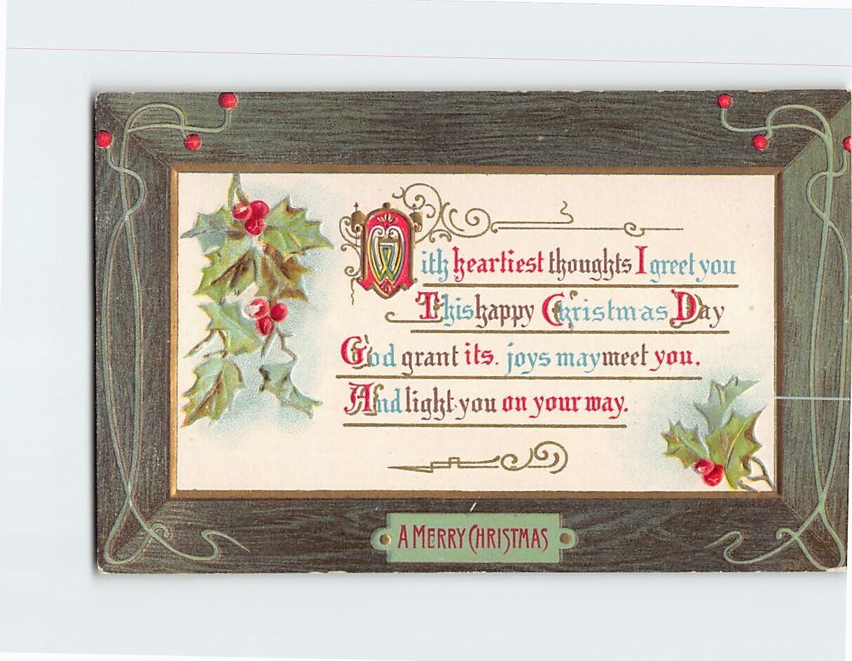 Postcard With Heartiest Thoughts I Greet You This Happy Christmas Day Embossed